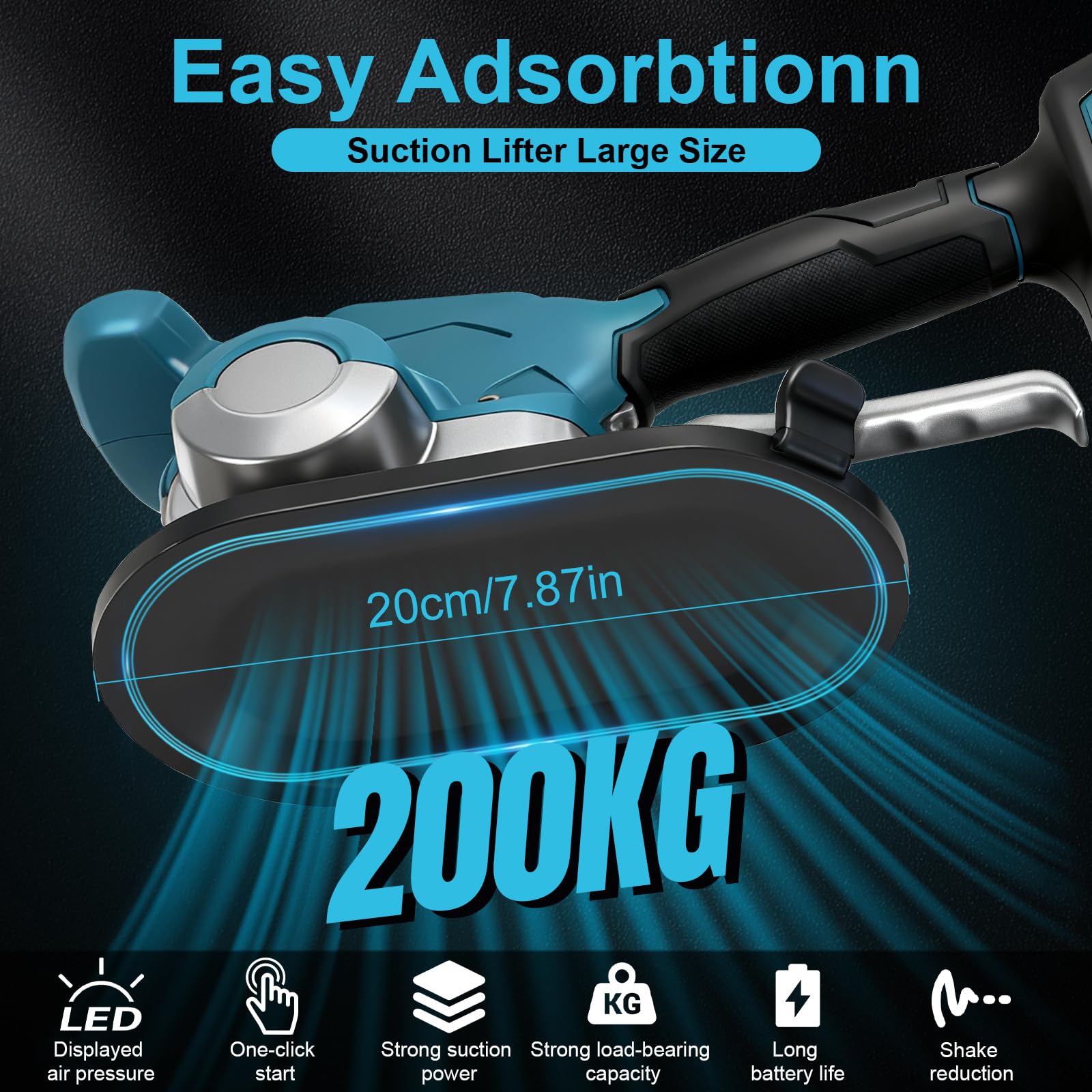 Vibrador de azulejos con batería, compatible con batería Makita de 18 V (sin batería incluida), colocador de azulejos con 6 marchas ajustables, ventosa de 20 cm, fuerza de sujeción de 200 kg, pantalla