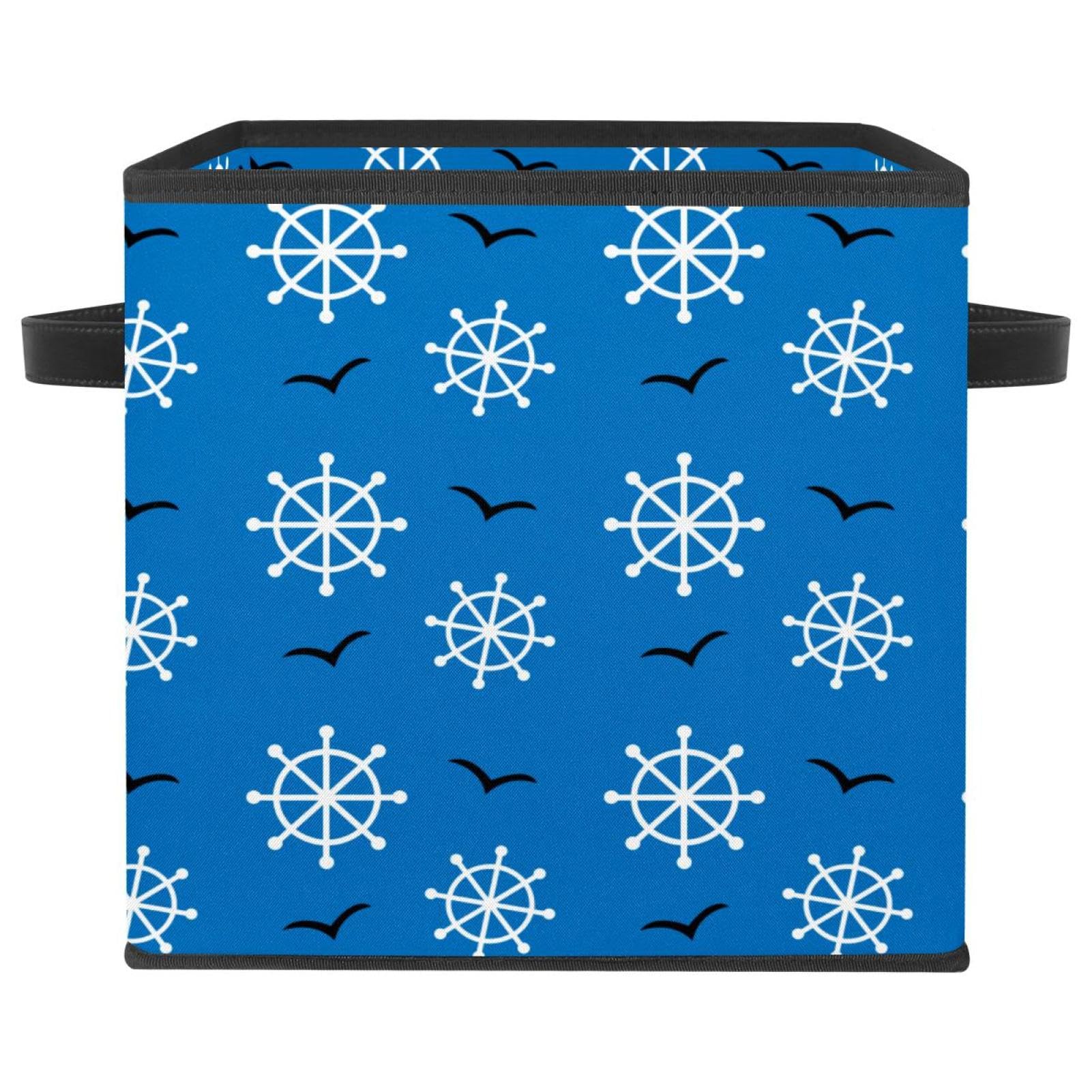 Boîte de rangement pliable en tissu cube bleu nautique avec poignées