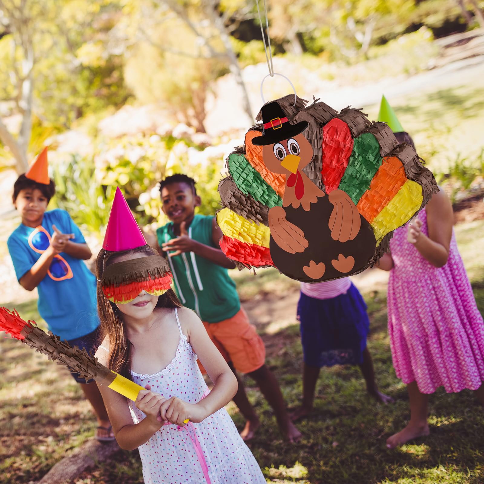 Piñata per bambini con benda e bastone, per feste di compleanno, attività scolastiche, giochi, feste, Ringraziamento