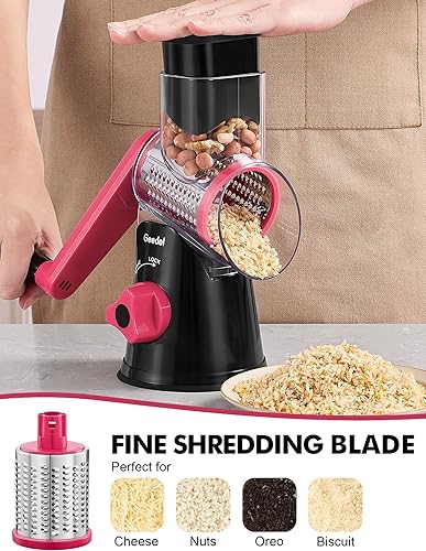 Miniatura 5 de Geedel Rallador rotativo de queso, cortador de verduras de mandolina de cocina con 3 cuchillas intercambiables, fácil de limpiar, rallador giratorio