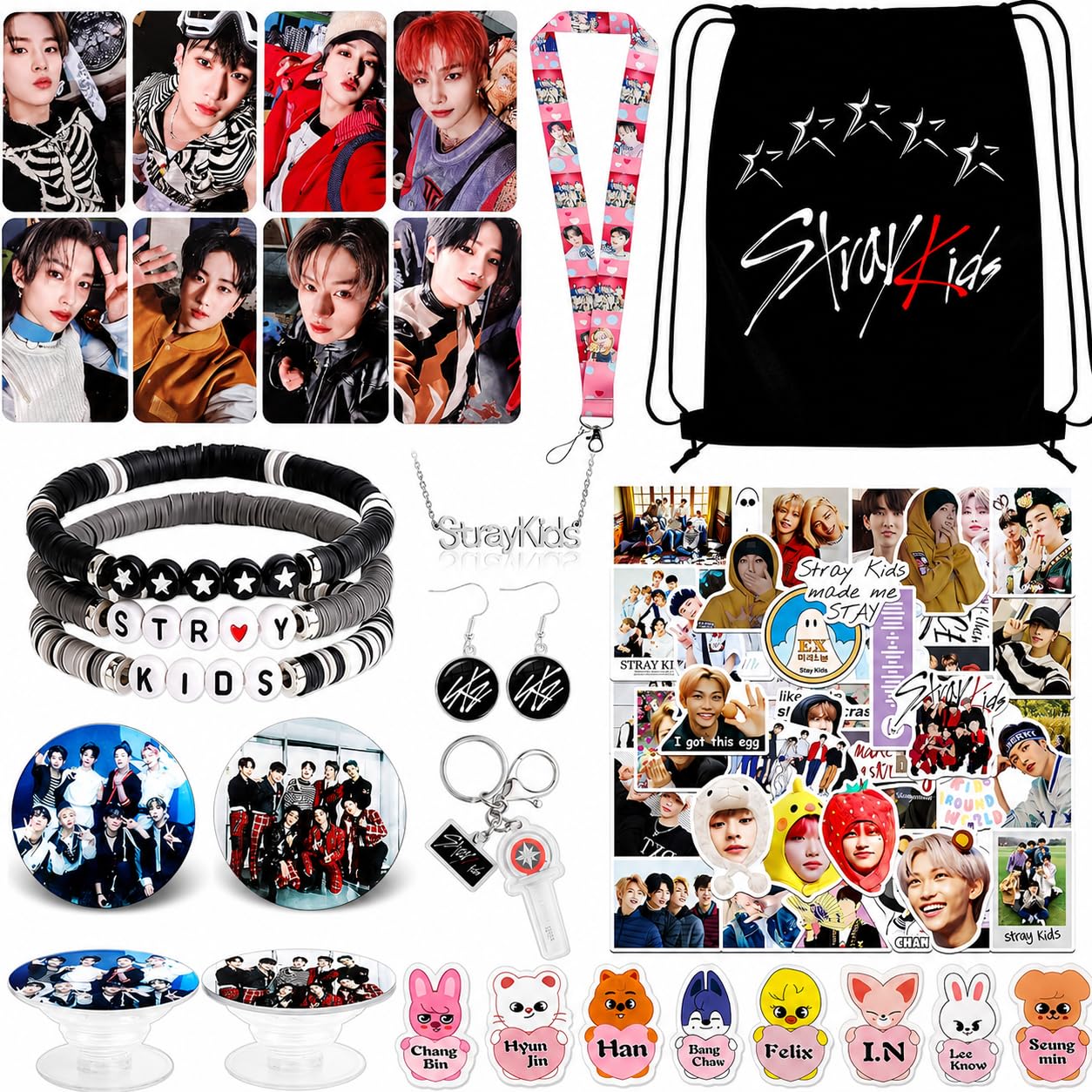Stray Kidsアイエン グッズ セット Japior Stray Kids Gifts Set,Including Drawstring Bag, 8 Skzoo