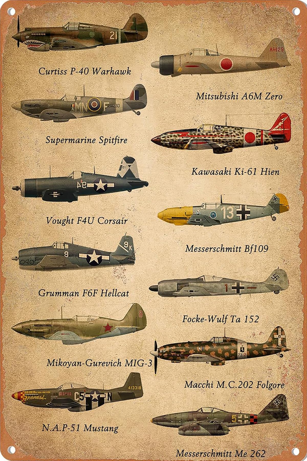 Yivxa Boys Tin-1325 Vintage Aviation Airplane Decor Ww2 Fighter Planes Metal Tin Signs Room Wall Art Decor Military Fan Gifts Man Cave Garage Army Poster 8X12 Inches
