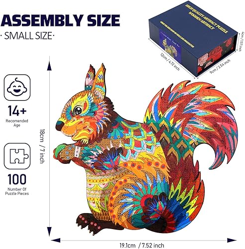 Miniatura 3 de Moruska Rompecabezas de madera únicos para adultos con forma de animal de ardilla, rompecabezas de madera mágicos e irregulares difíciles con piezas