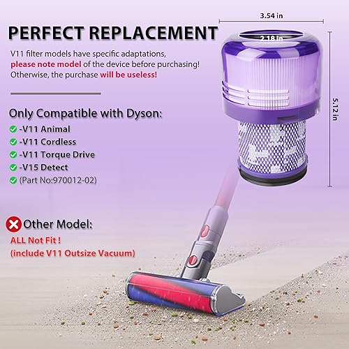 Miniatura 2 de Paquete de 4 filtros de vacío V11 de repuesto para Dyson V11 Torque Drive V11 Animal V11 Extra V15 Detectar filtro de aspiradora inalámbrico, para