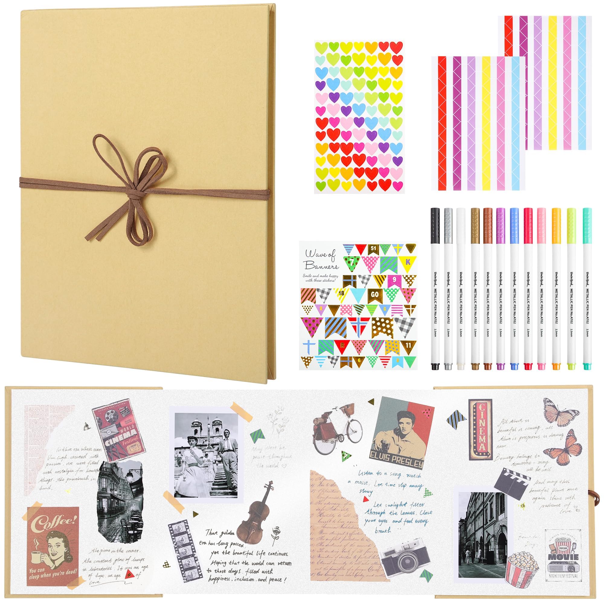 Extendable DIY Scrapbook with Pearlescent White Pages - 34 Pages 300GSM Thick Paper, Stretchable Folding Photo Album for Christmas Art & Memory Keeping DS01A4KW34