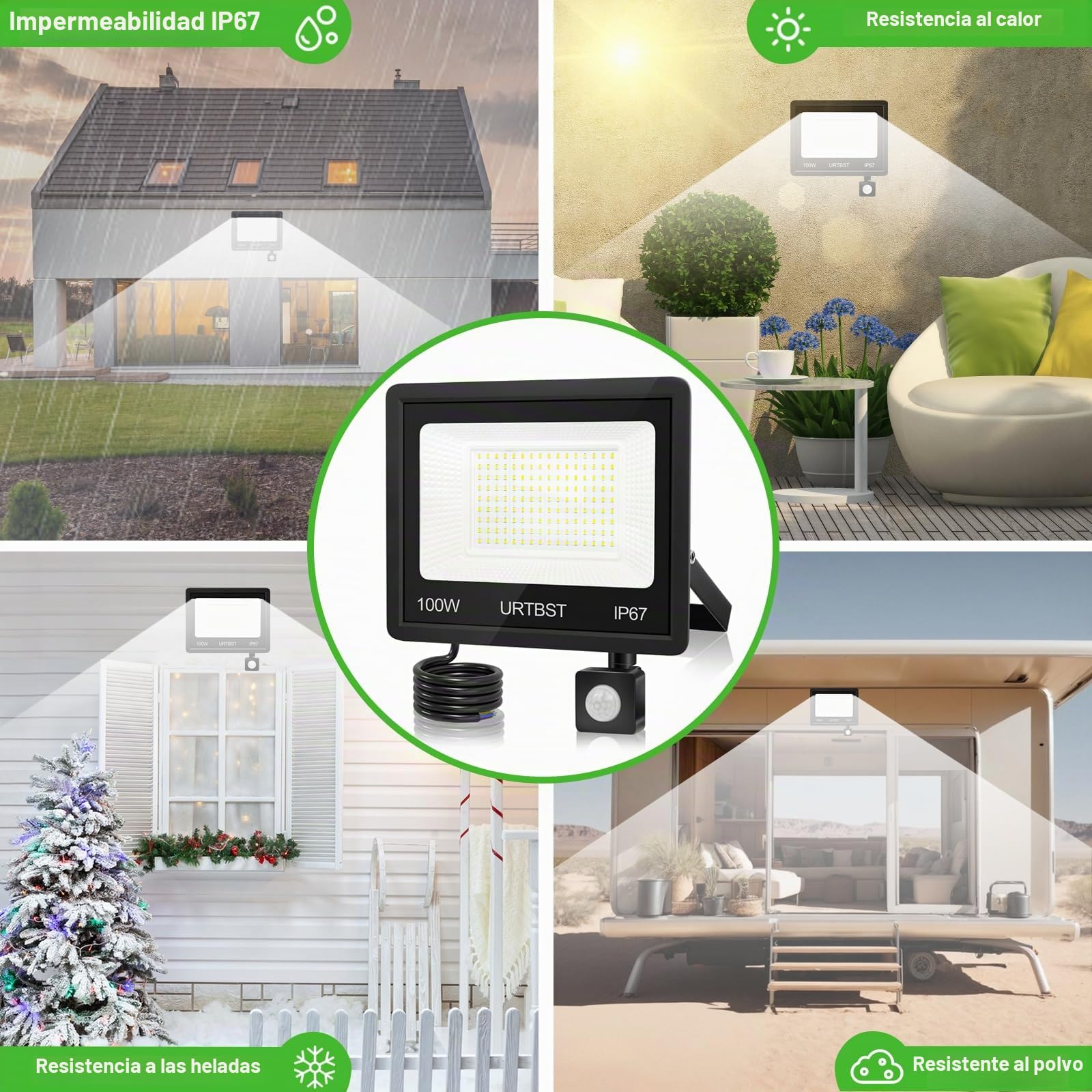 1000W Focos LED Exterior con Sensor Movimiento,10000LM Proyector Led con Sensor de Movimiento,IP67 Impermeable,7000K Blanco Frío para Garaje,Jardín,Terraza (2 Piezas)