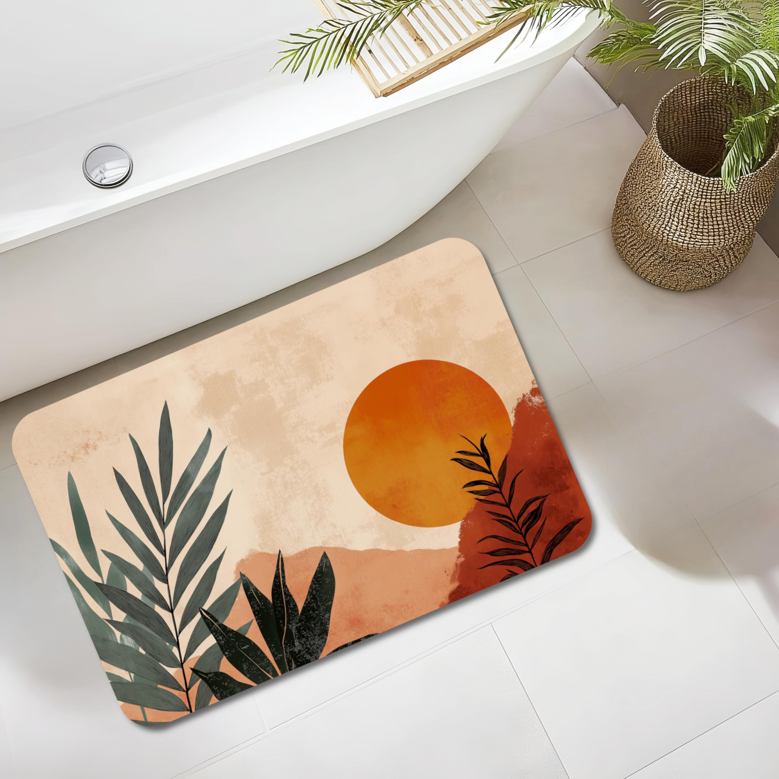 Palettease Bathroom Mat MCM Boho Chic, Mat for Master Guest Bath Floor, Kitchen Bathroom Sink, Non-Slip, Ultra-Thin, Absorbent, Quick Drying,