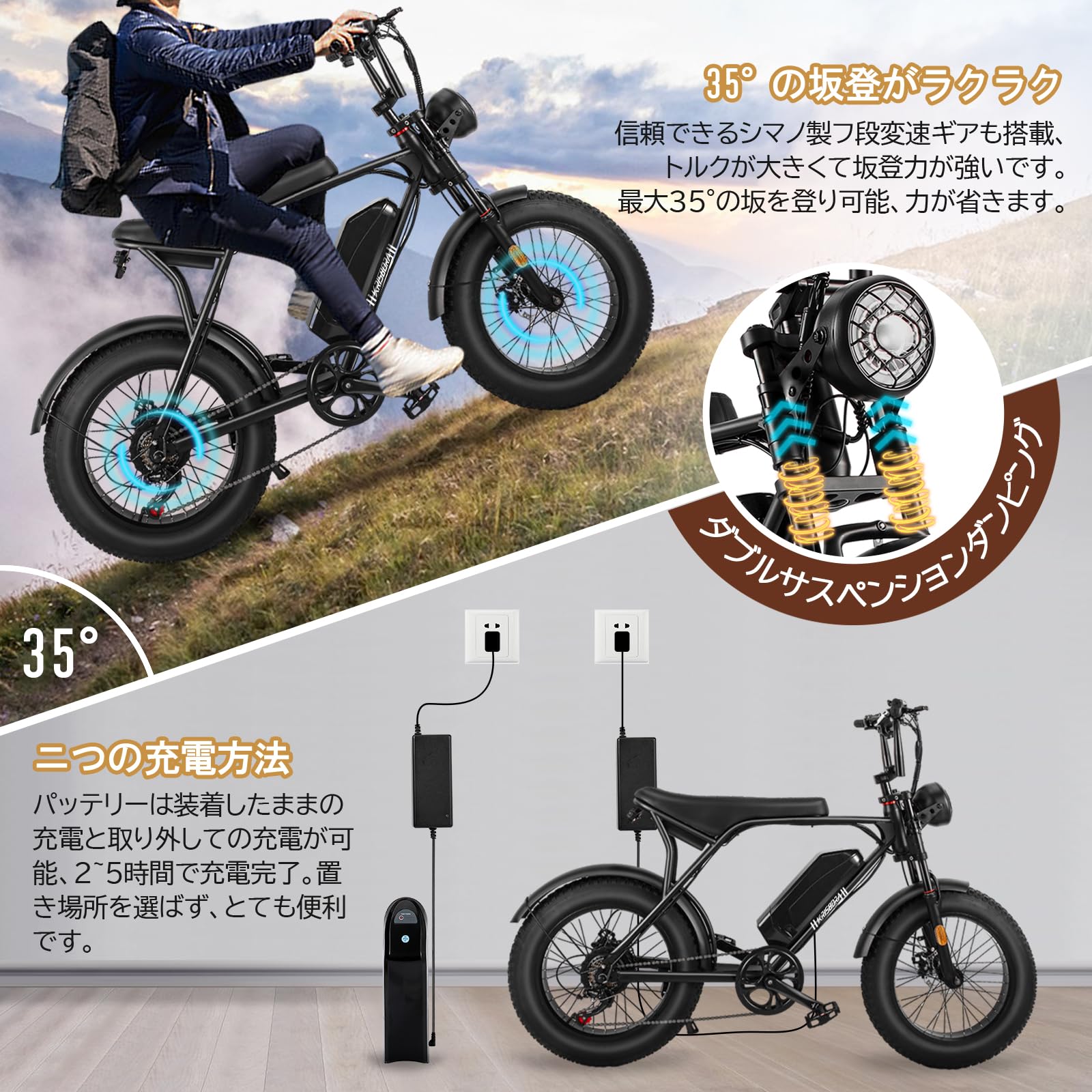 Amazon | Krisbora 電動アシスト自転車 20インチ 極太タイヤ