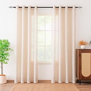 Linen Curtains for Living Room, Linen Blended Semi Sheer Light Filtering...