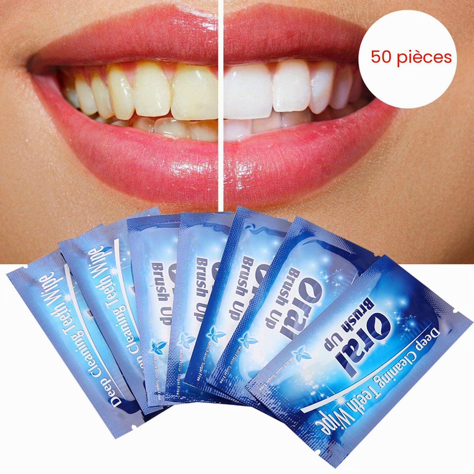 Lingettes de 50 Pièces,Lingettes Dentaires pour Nettoyer les Dents en Tissu pour Nettoyage en Profondeur des Dents,Lingettes Orales pour les Dents,Lingettes pour les Dents,salviet