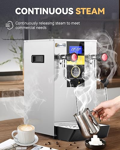 Miniatura 2 de Hanchen Máquina de espumador de leche de vapor comercial Máquina de espuma de leche eléctrica de 2 varitas de vapor continuo con caldera de 4 L,