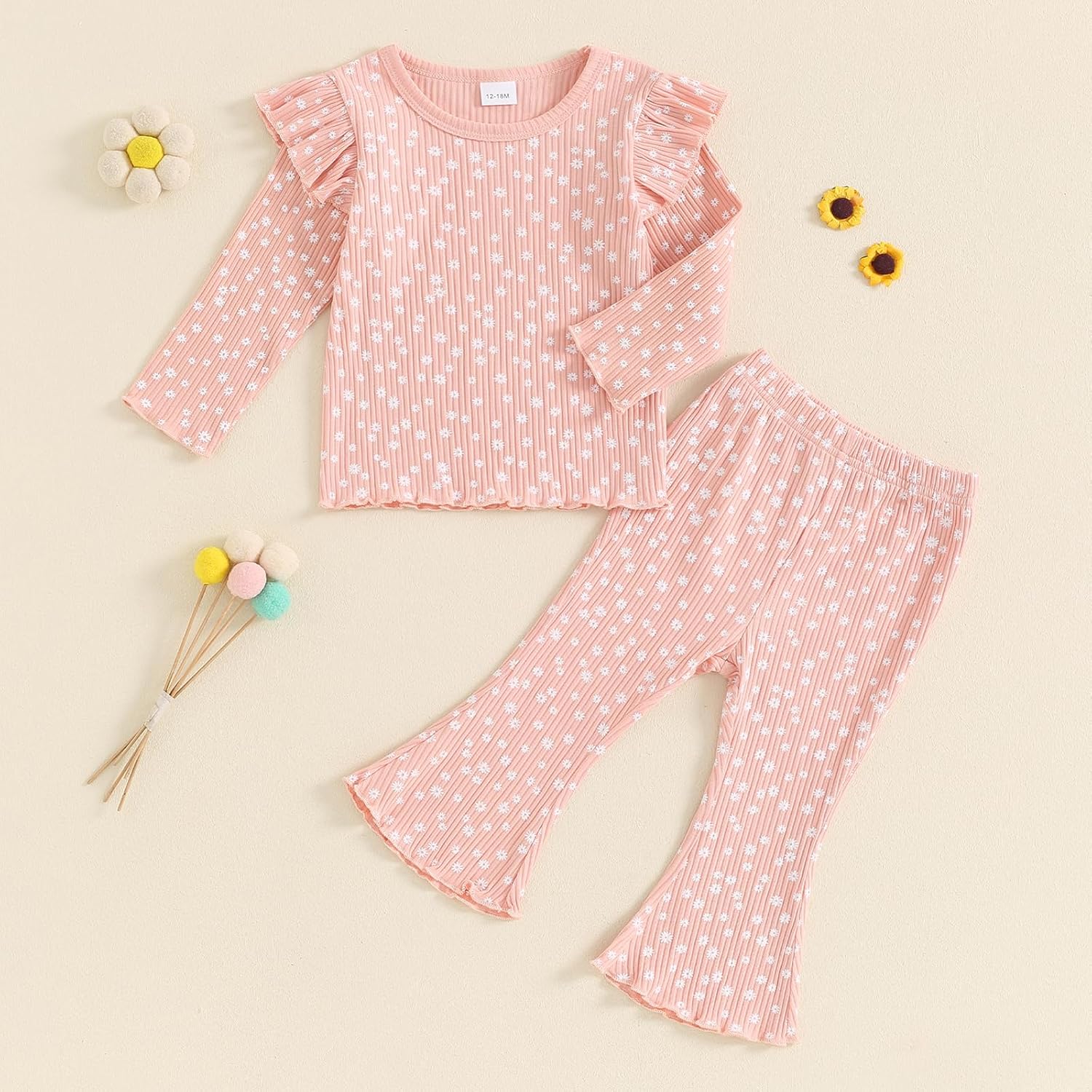 Baby Girl Fall Clothes Set Ruffle Long Sleeve Tops Flare Pants Cute Infant Toddler Outfits 6 12 18 24 Months 2T 3T - Image 2