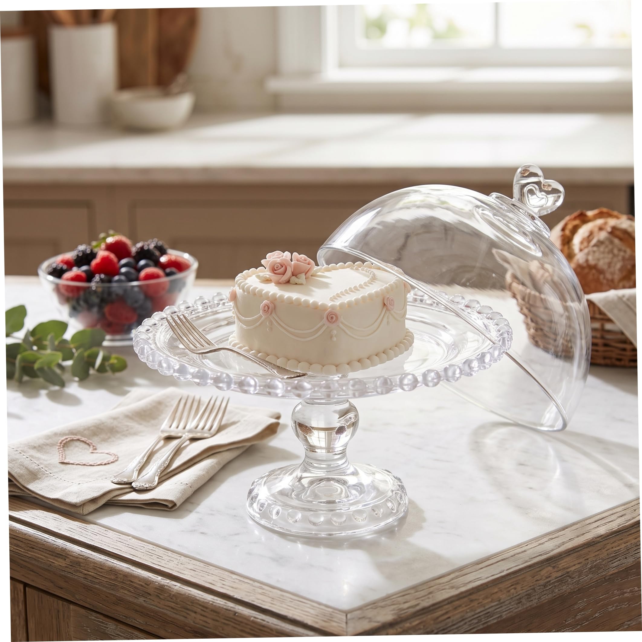 Soporte para tartas con cúpula de cristal en forma de corazón para bodas