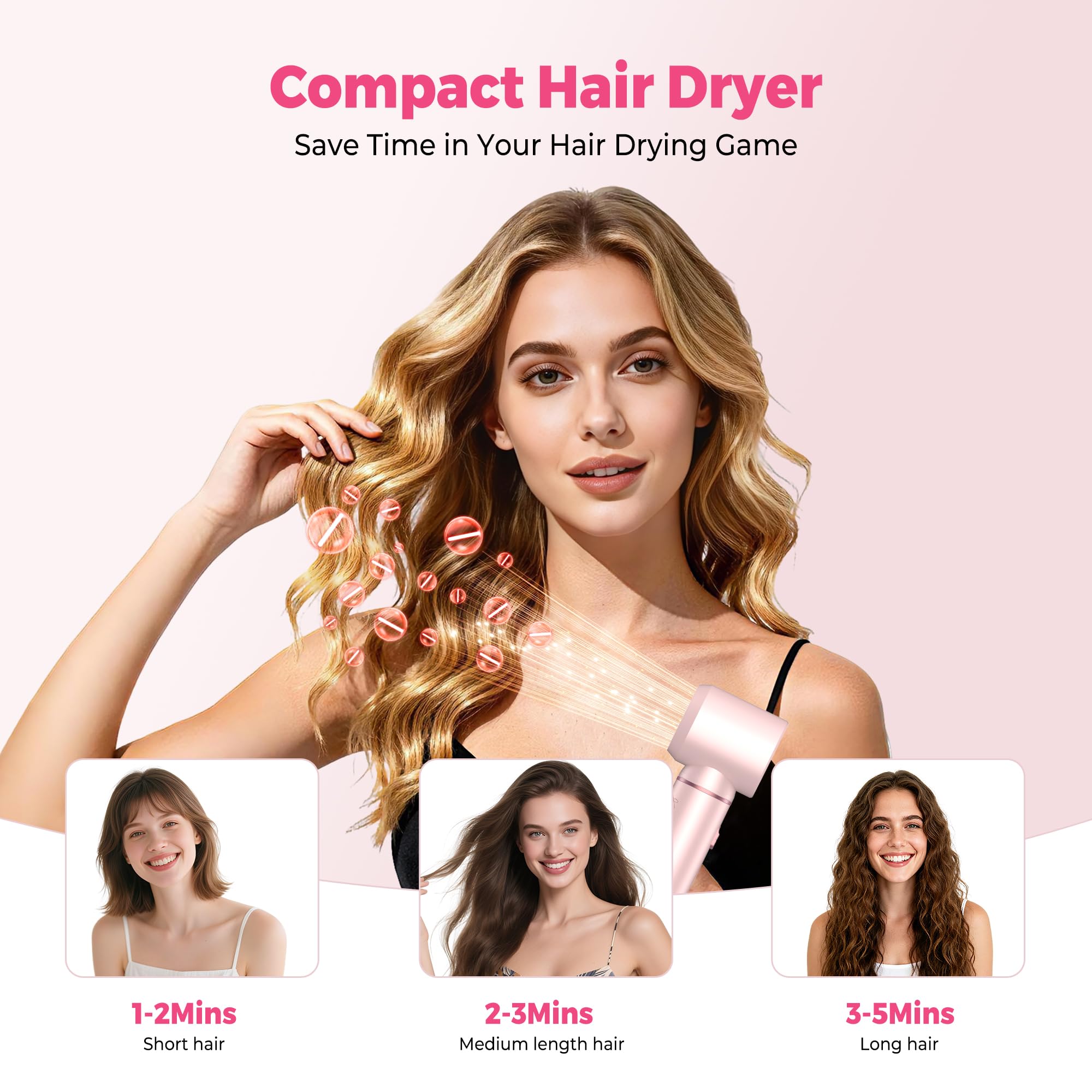MogaWave Hair styler 5 in 1 Airbrush Haarstyler Air Styler mit LCD-Bildschirm und Temperaturanzeige 50-110℃ mit 1000W Haartrockner, Auto Air Culer, Warmluftbürste, Föhnbürste, Rundbürstenföhn