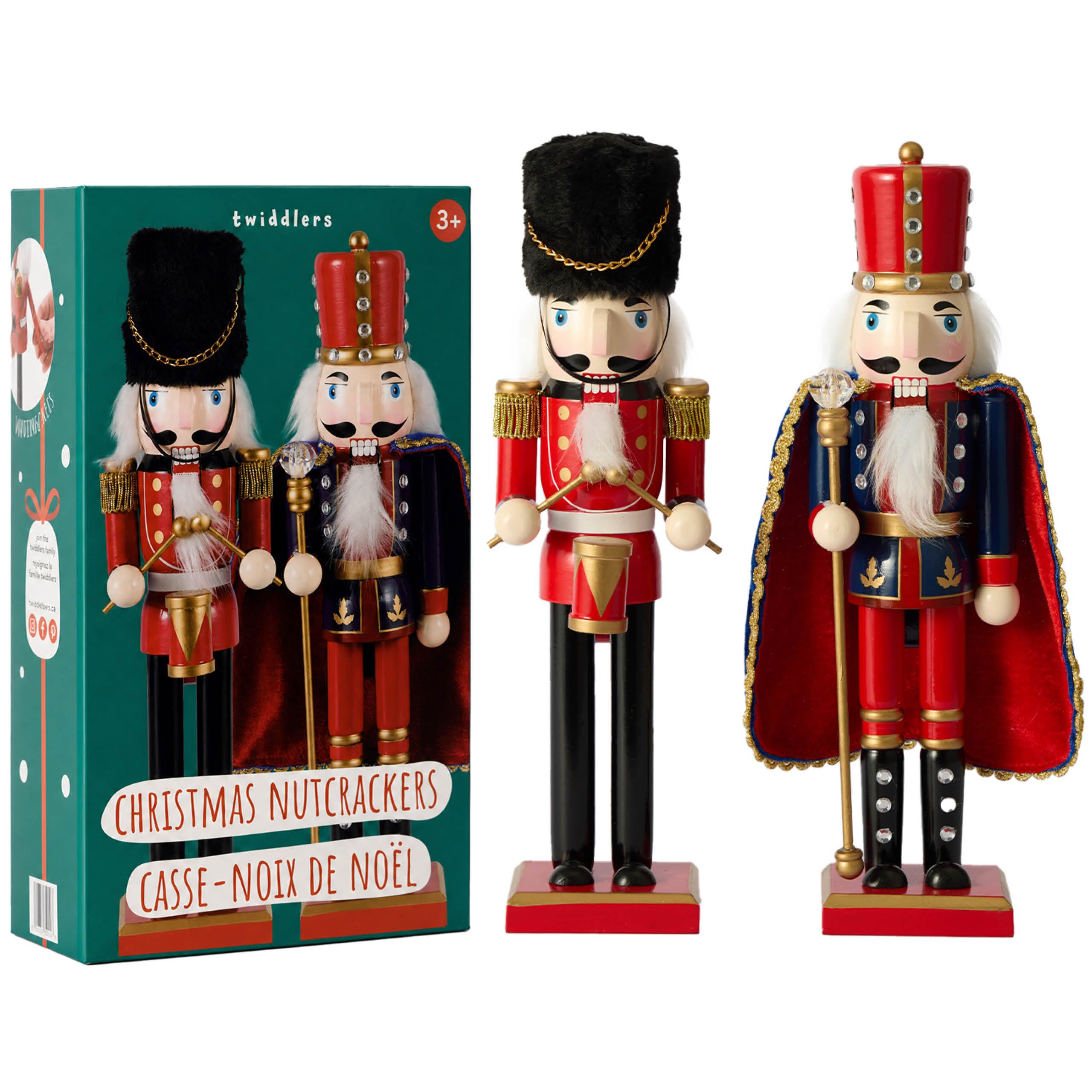 THE TWIDDLERS 2 Nutcracker Soldiers 30cm, Royal Drummer Christmas Figures