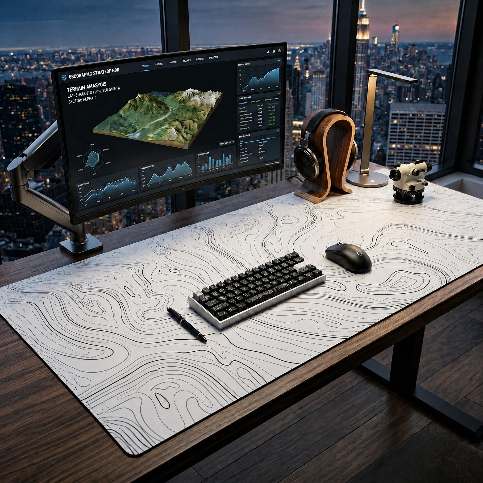 AQQA Tappetino per mouse topografico 3XL, oversize (120 x 61 cm), per giochi da scrivania completa, tappetino XXXL extra large, con base in gomma antiscivolo super spessa e design impermeabile, (Mega,
