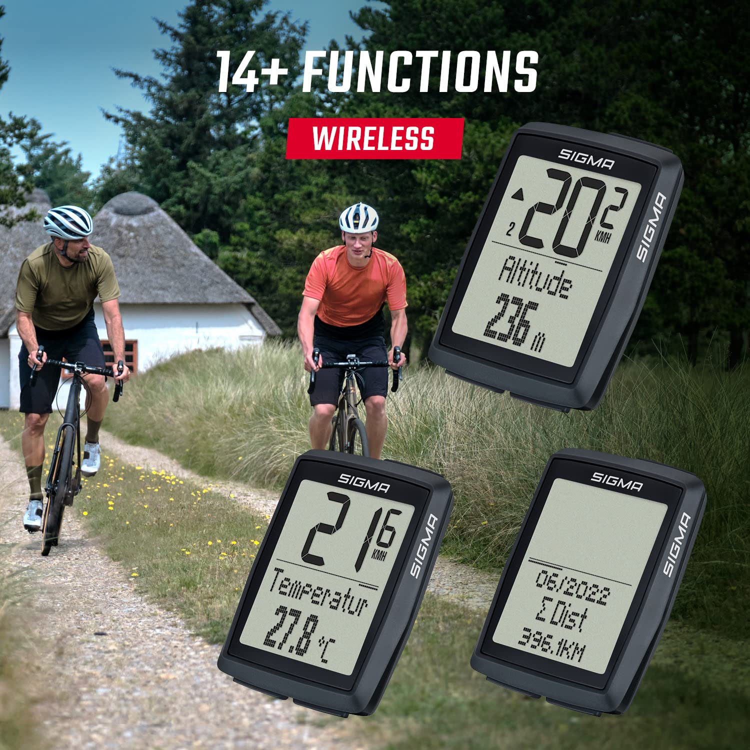 SIGMA BC 14.0 WL | kabelloser Fahrradcomputer mit 14 Funktionen |Barometrische Höhenmessung | Fahrradcomputer für Bergtouren | Einfache Bedienung mit großen Tasten und übersichtlichem Display