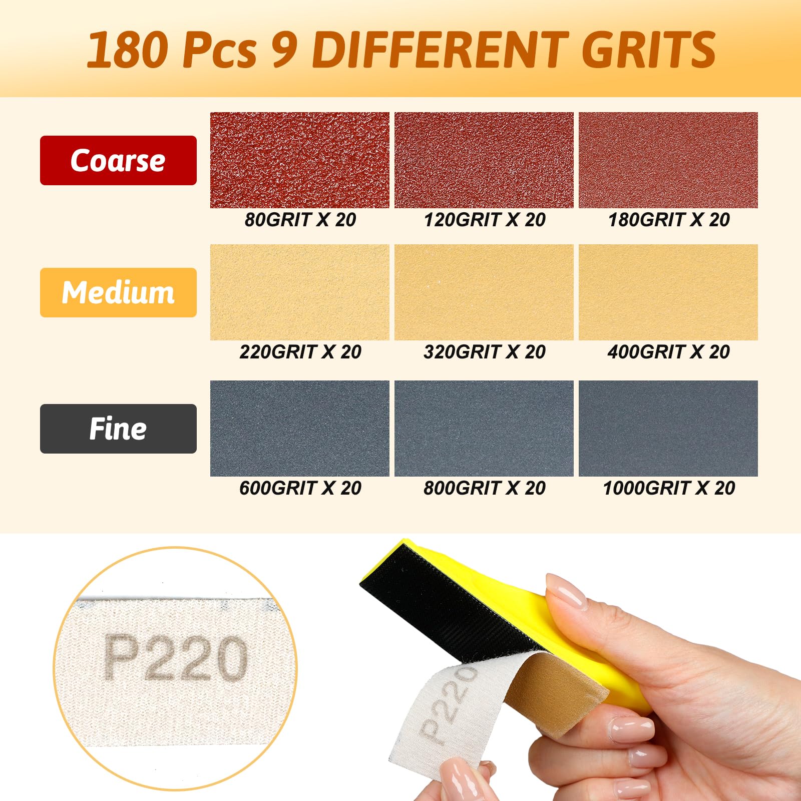Mini Sanding Kit - 180 Grit Sandpaper & Blocks -5