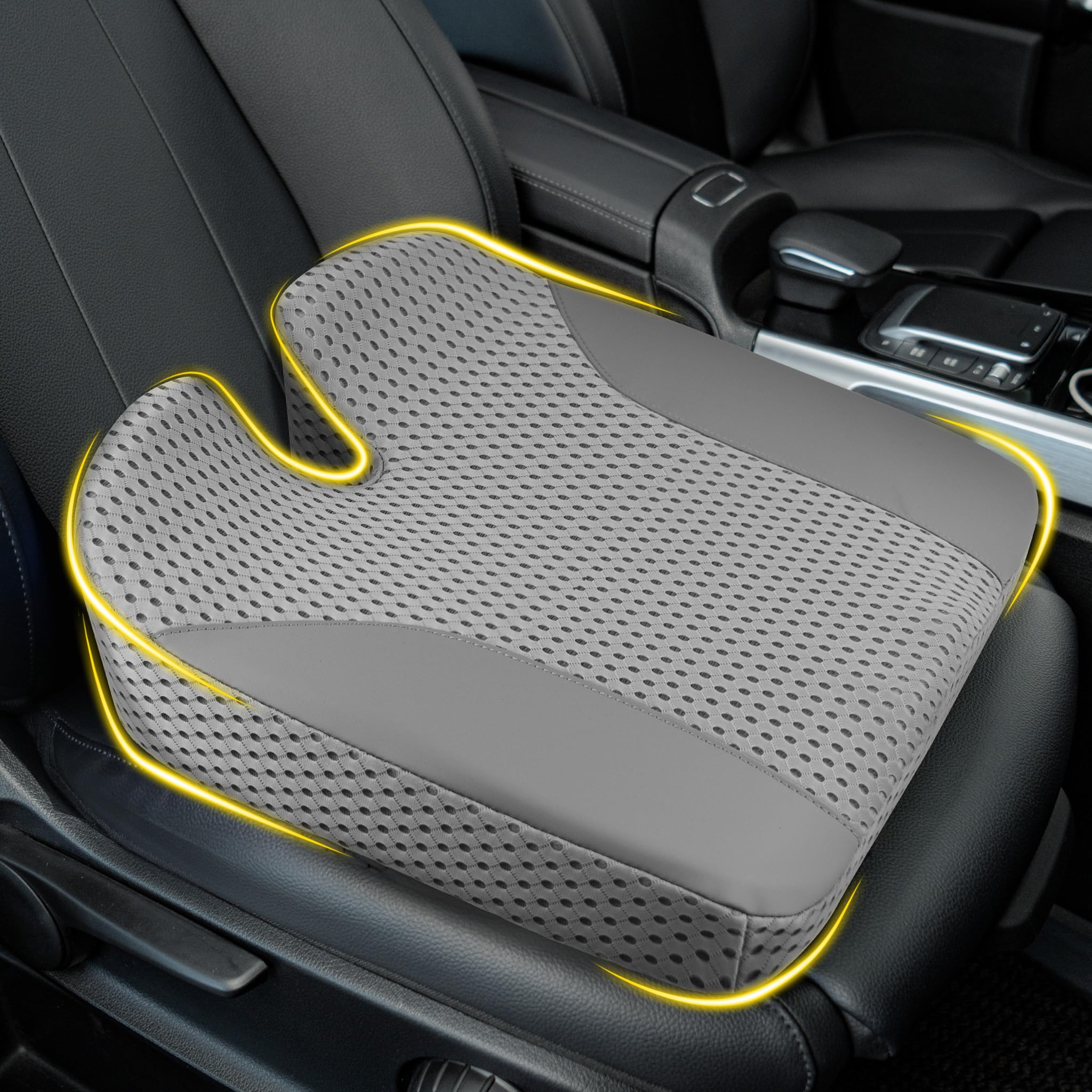 Lofty Aim Cojín de asiento de coche, cómoda almohada de espuma viscoelástica para conducir, alivio del dolor de espalda de ciática, cojín para coche, camión, oficina, silla de ruedas, grande y gris