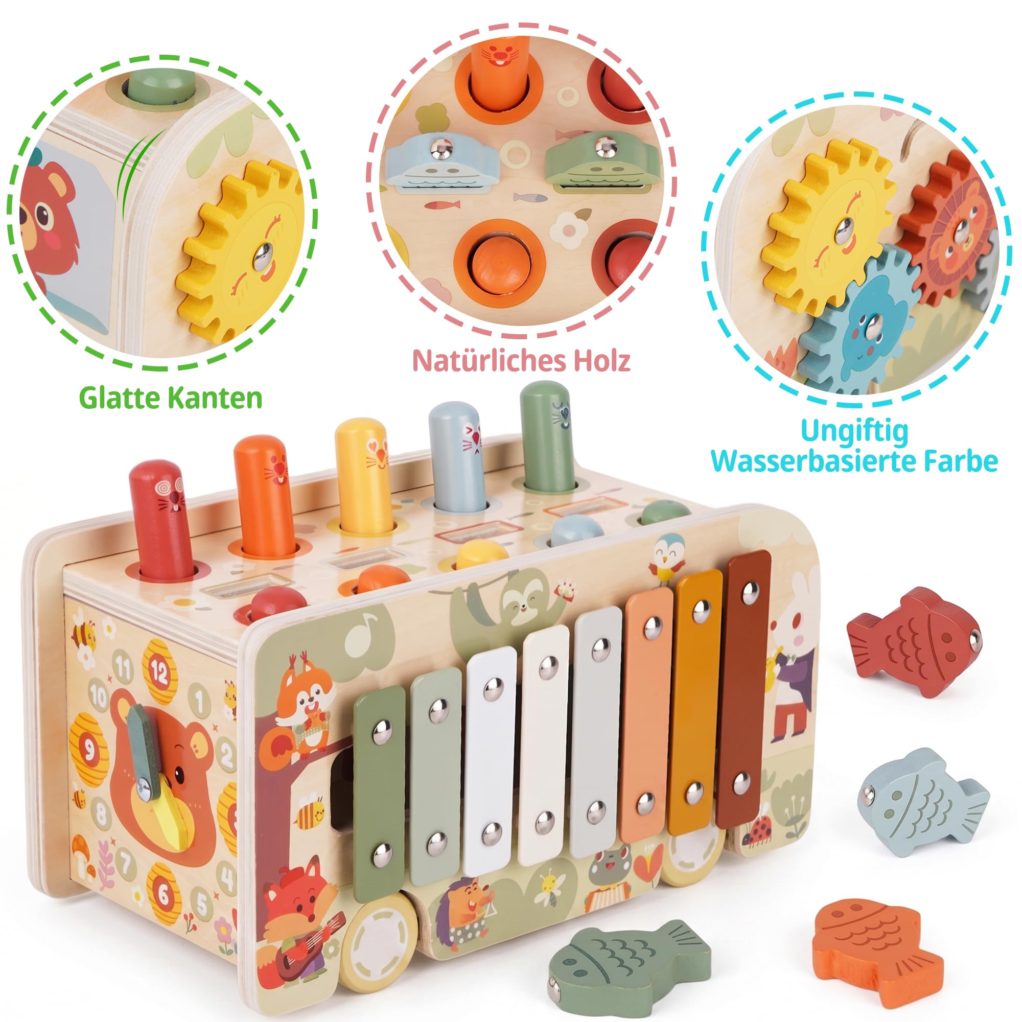 Baby Spielzeug ab 1 2 3 Jahre, Montessori Spielzeug ab 1 Jahr, Music Kinderspielzeug Xylophon, Magnet Angelspiel, Hammerspiel Motorikspielzeug, Holzspielzeug Geschenk Mädchen Junge Kind 1 2 3 Jahre