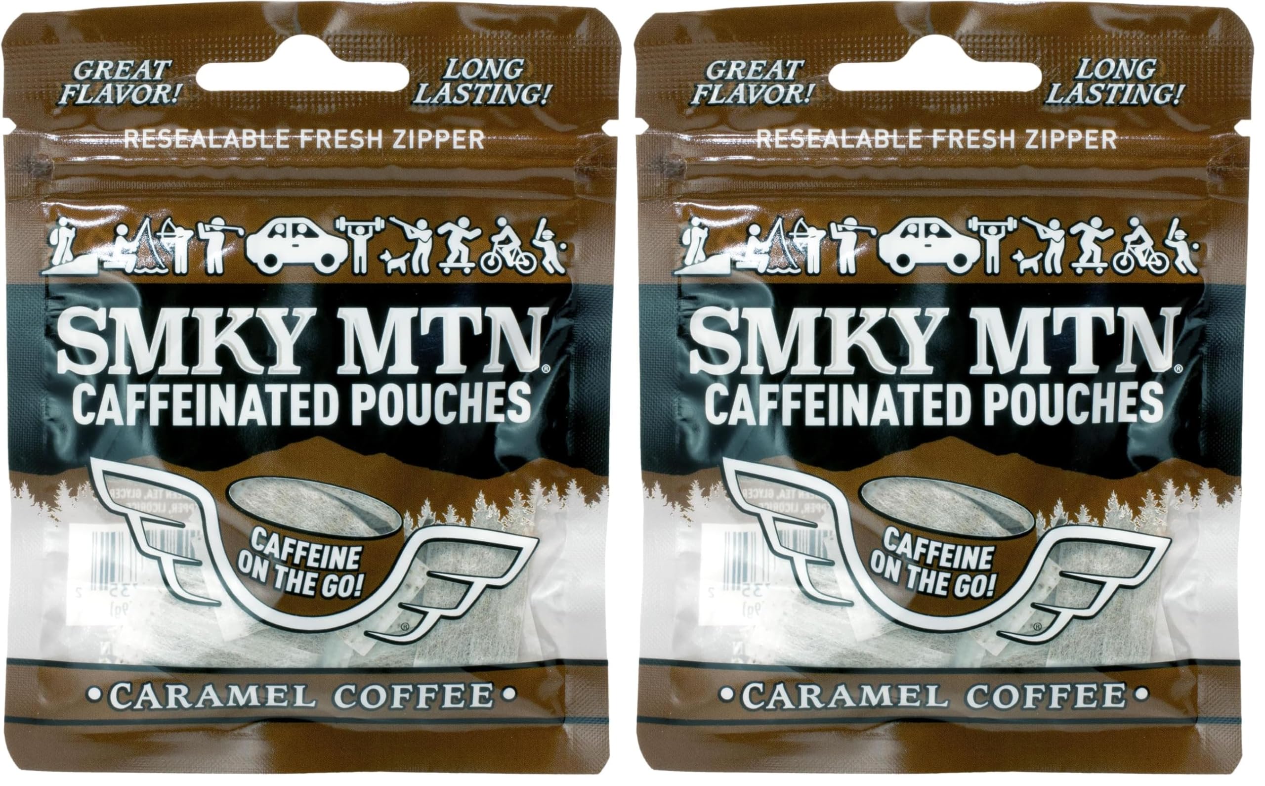 SMOKEY MOUNTAIN Caffeinated Pouches - Caramel Coffee - Tobacco Free and Nicotine Free - 15 Pouches Per Pack - 2 Pack
