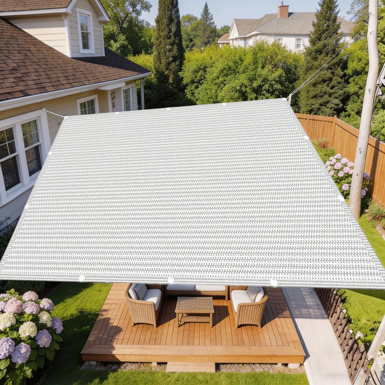 Filet d'ombrage respirant et coupe-vent blanc rectangulaire pour grand patio