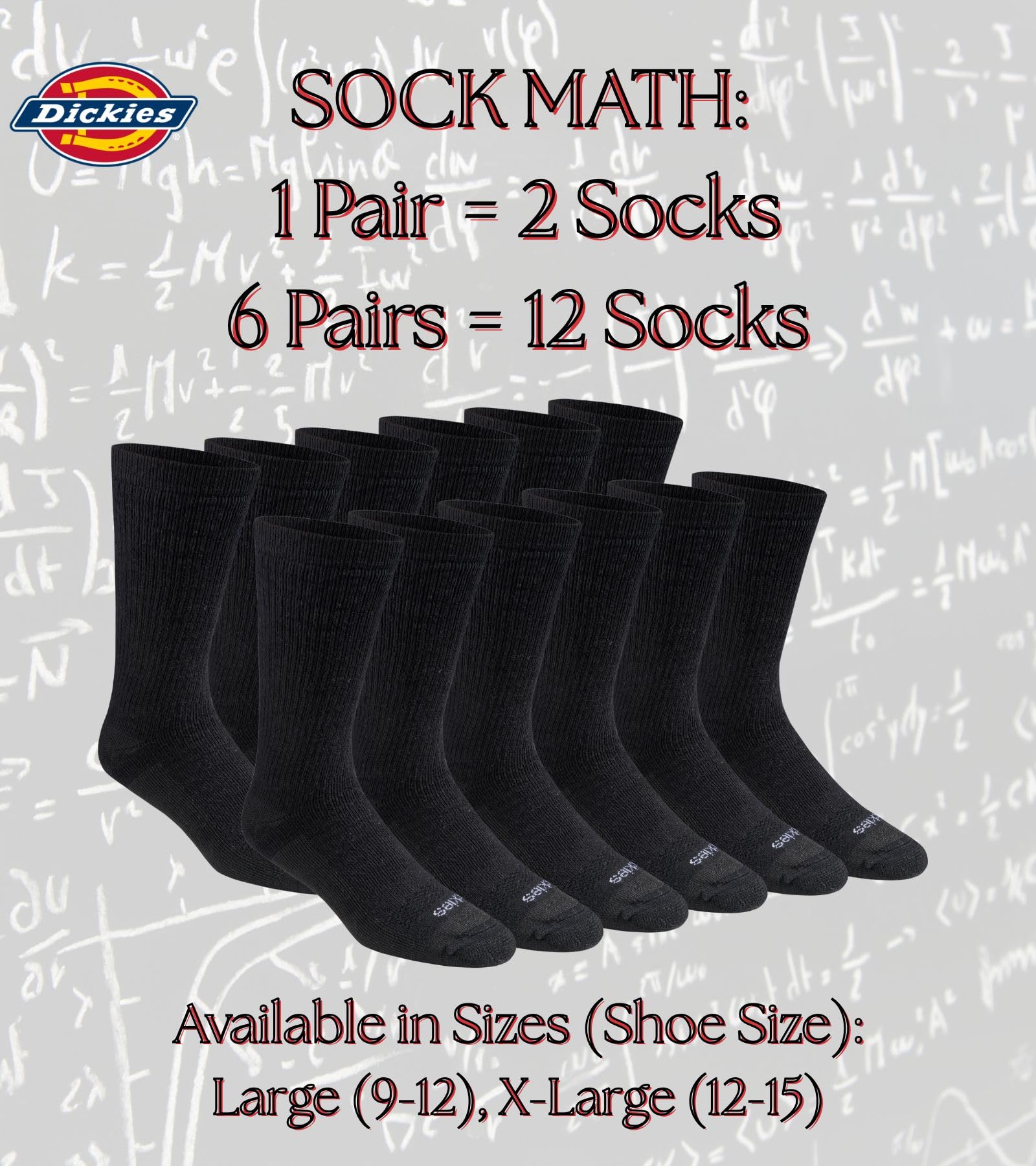 Dickies Męskie skarpety Dri-tech Moisture Control Max Full Cushion Crew Multipack, 3.0 Pełna poduszka jednolity czarny (6 par), Shoe Size: 6-12