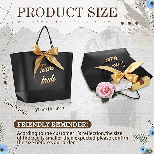 Miniatura 2 de Tenceur 16 bolsas de regalo de novia con lazo para dama de honor, bolsas de papel con asa, color negro para despedidas de soltera, bodas, despedidas