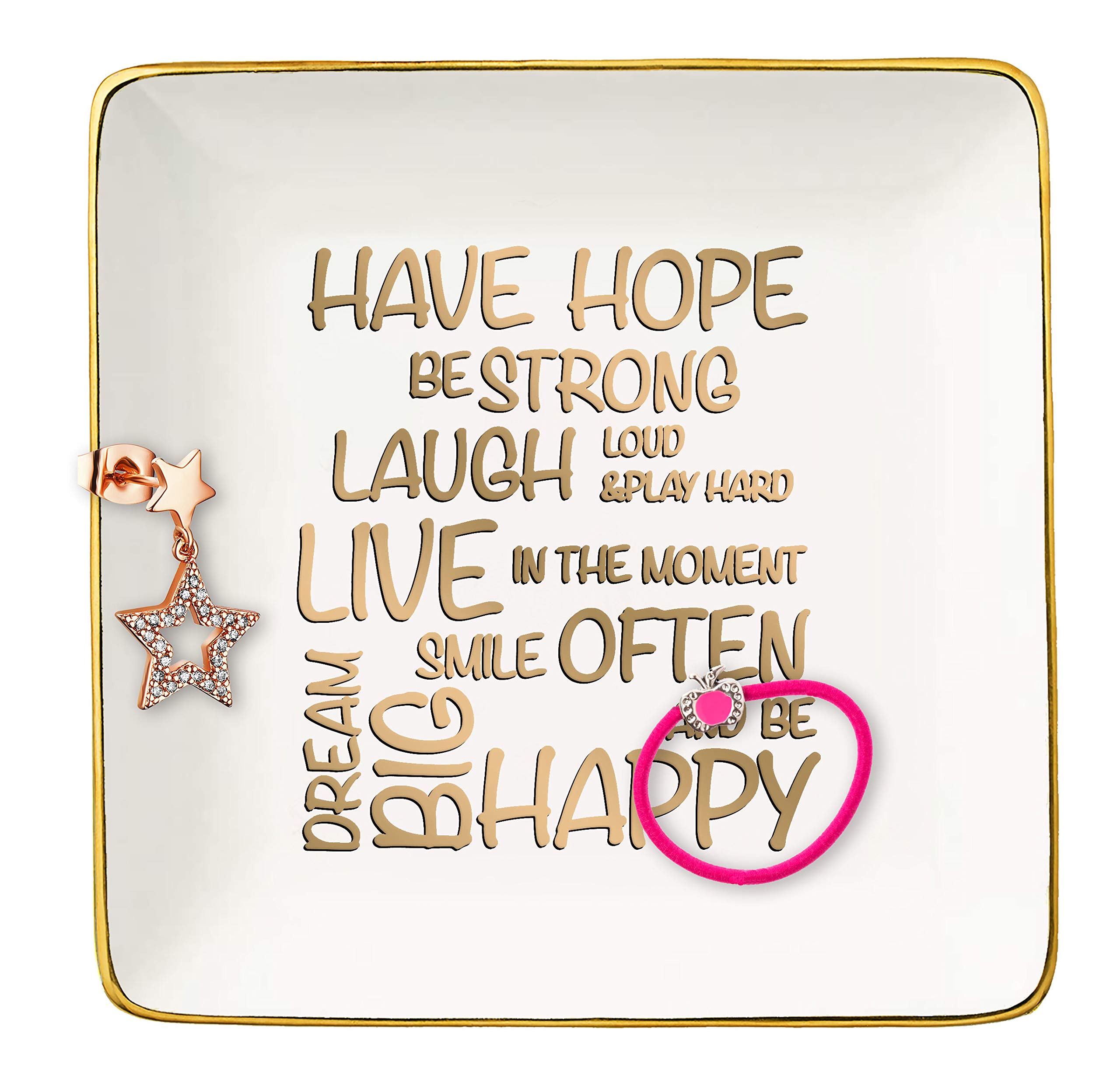 TopthinkTopthink Have Hope Be Strong – Ceramic Jewelry Holder Ring Dish Trinket Tray – Inspirational Birthday Christmas Graduation Gifts For Daughter,Niece,Sister,Women,Best Friends