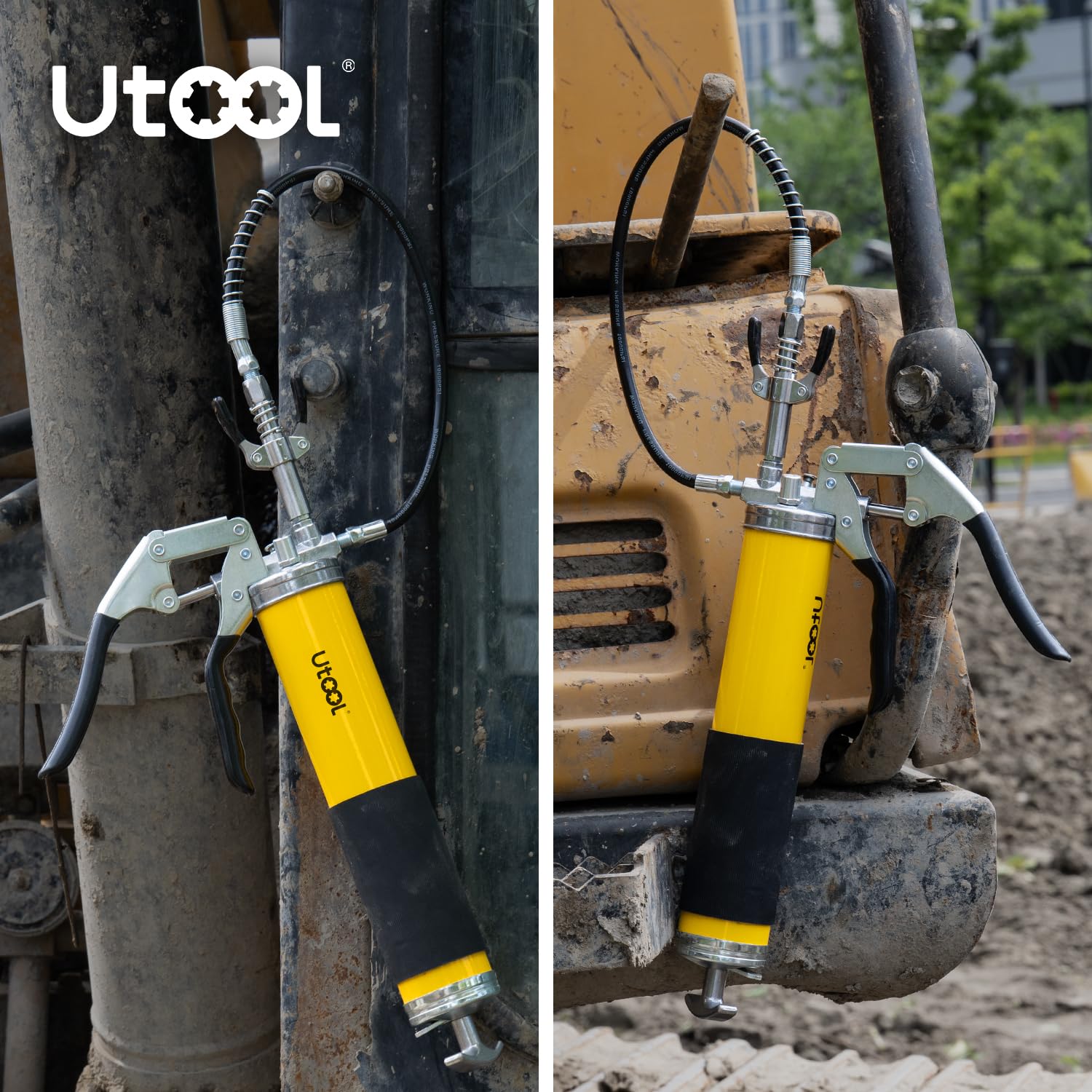 UTOOL Pistolet do smarowania, zestaw smarownic 8000 PSI Heavy Duty z uchwytem pistoletowym z obciążeniem 400 ml, zawiera opatentowany łącznik z podwójnym uchwytem, plus wąż sprężynowy 18 cali,