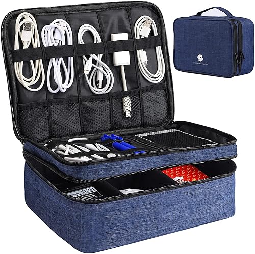ORIENT FAMULAY Organizador de artículos electrónicos de viaje, bolsa organizadora de cables impermeable para accesorios electrónicos, doble capa,