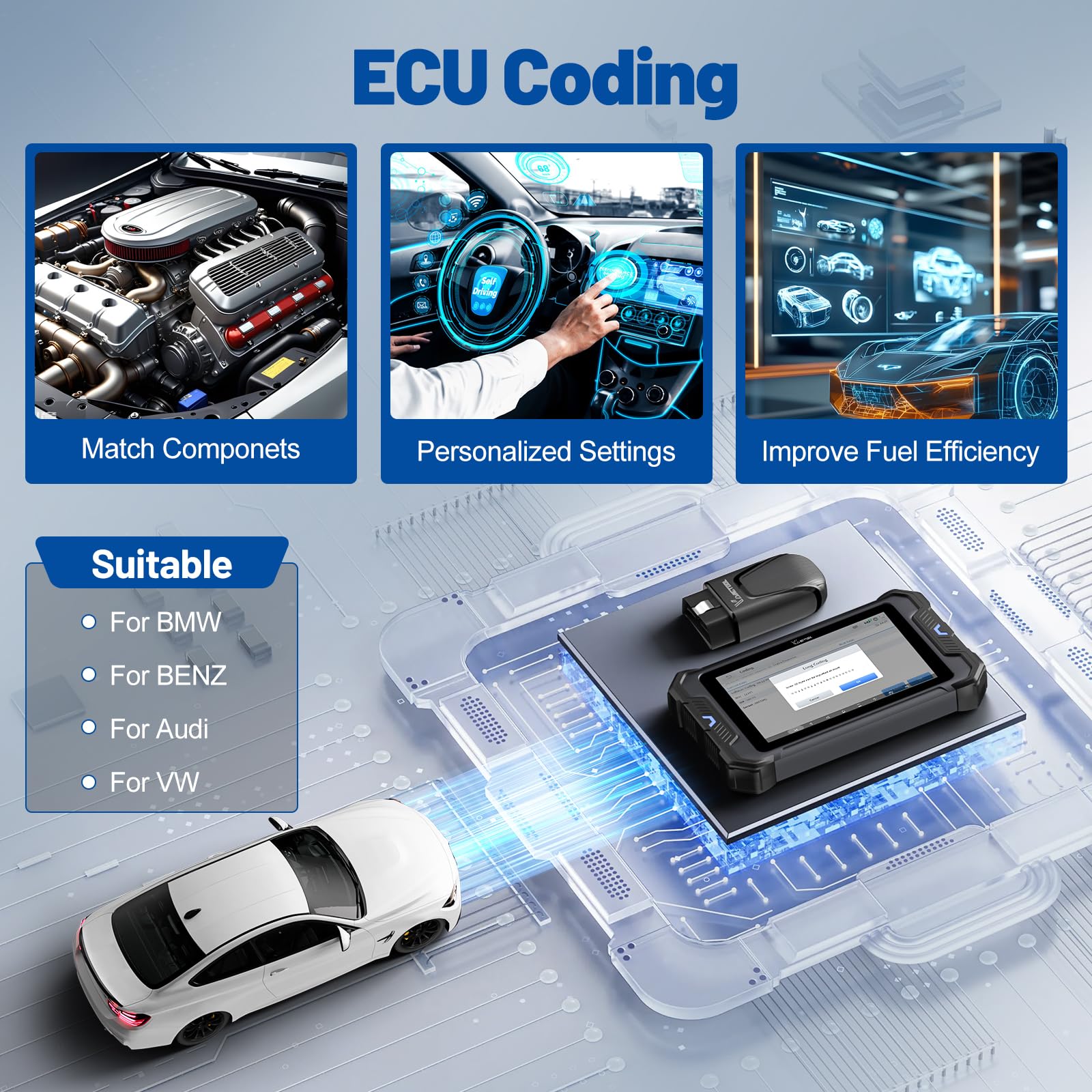 Bidireccional Diagnosis Coche VDIAGTOOL VD80 BT, Escáner OBD2 con mapeo de topología, OBD2 diagnóstico Todo Sistema y 42+ Reinicio, programación ECU, FCA, Can FD/DoIP y 3 años de actualizaciones