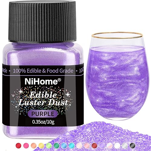 NiHome Polvo comestible con purpurina de grado alimenticio Glimmer Luster Dust metálico para decoración de alimentos, polvo brillante para bebidas,