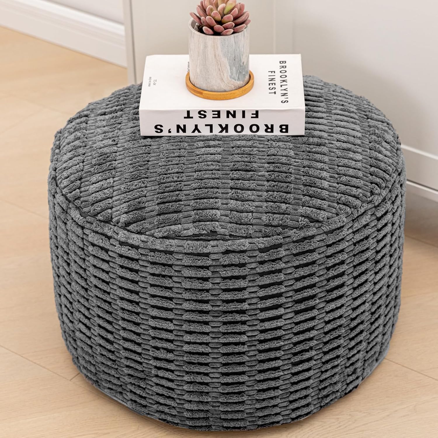 AbunHeri Stuffed Pouf Ottoman with PP Cotton, Faux Fur Poufs, Pouf
