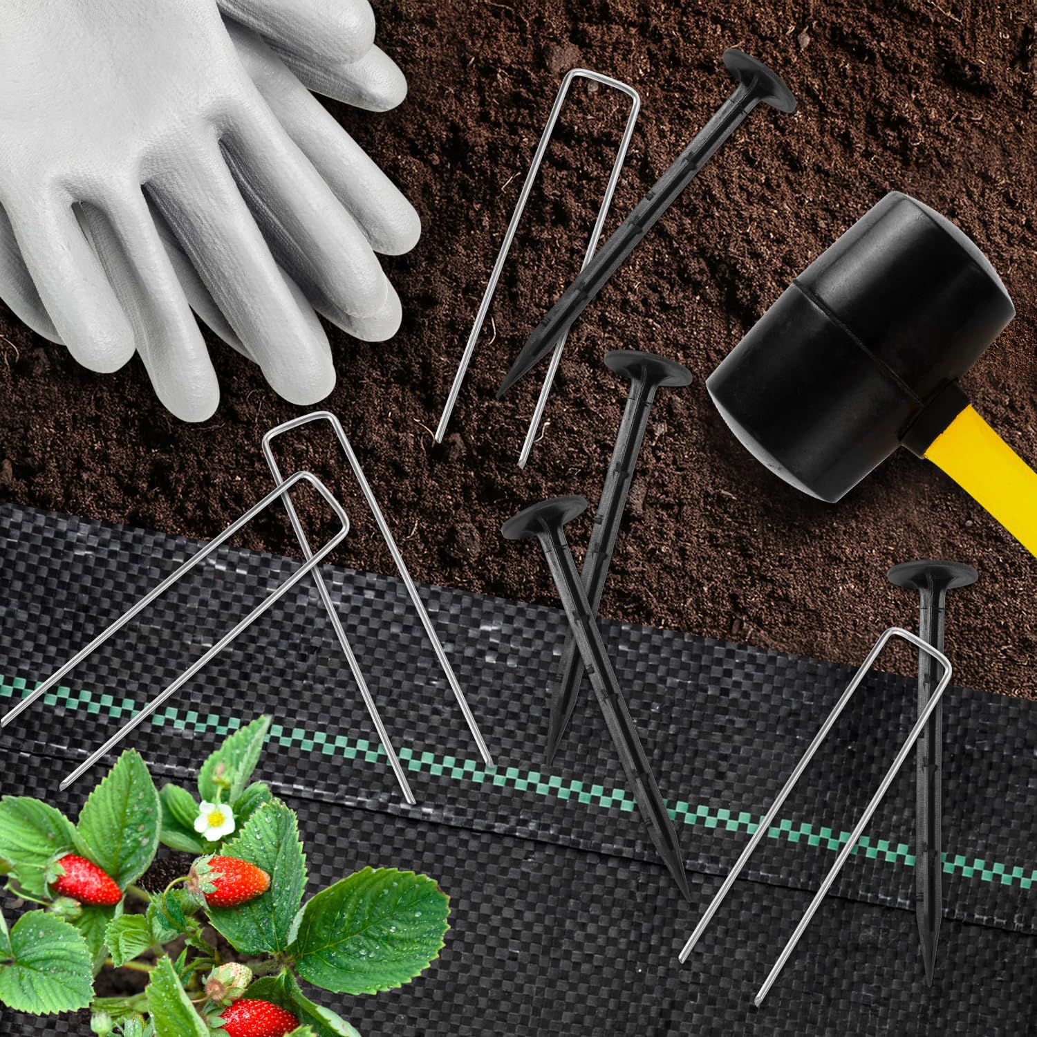 Lot de 300 chevilles de sol galvanisées de 150 mm de long, 25 mm de large, Ø 2,8 mm - Ancres de sol stables pour toile anti-mauvaises herbes, toile de jardin, clôture et filet - Ancres de