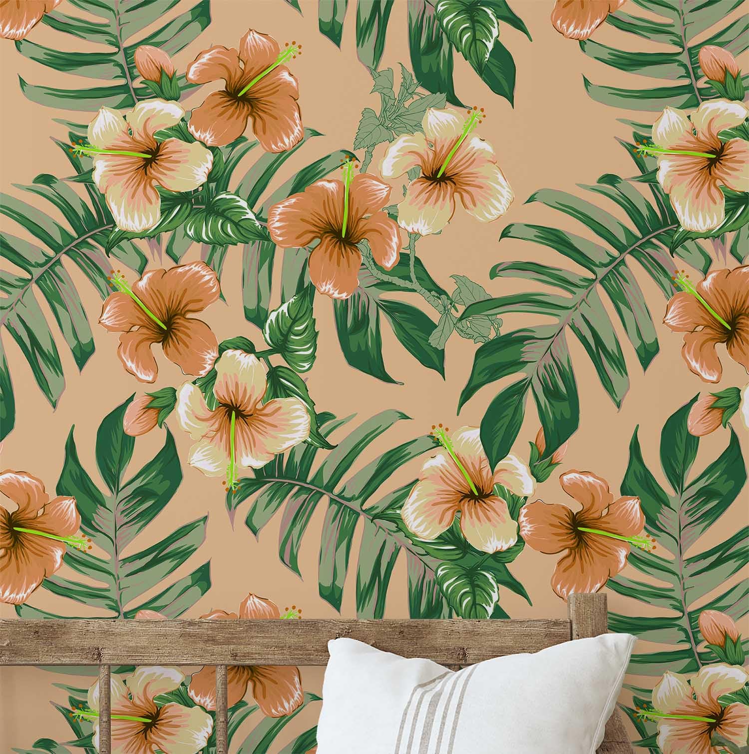 Papier peint hibiscus orange S4Sassy, vinyle texturé autocollant 25x120