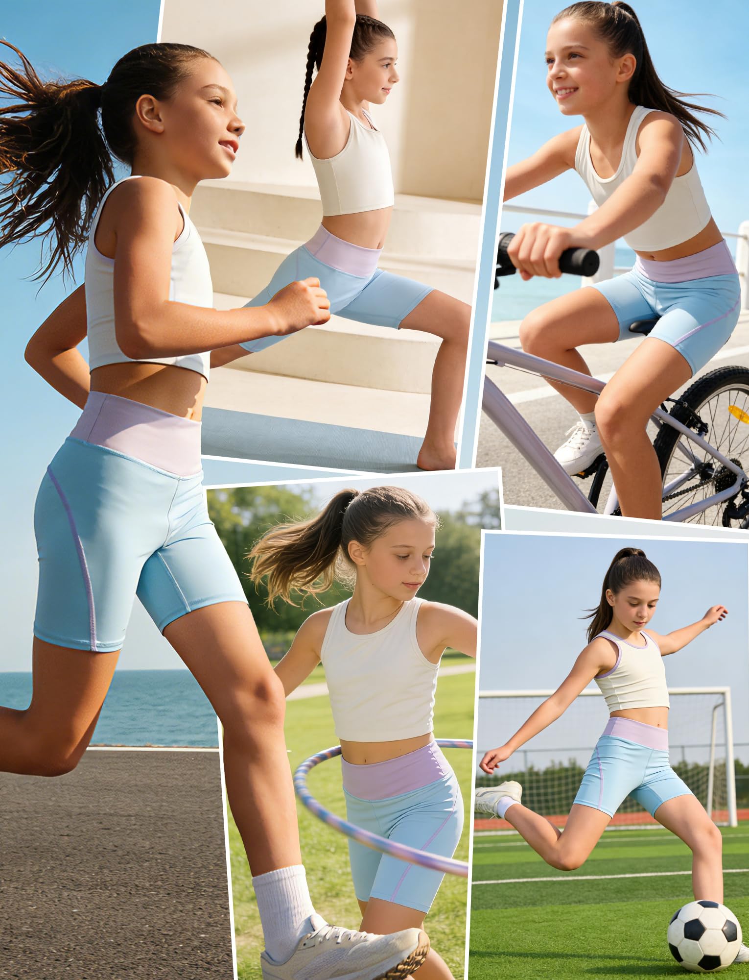 SEAUR Short de cyclisme pour filles - Short de sport - Short de gymnastique - Respirant - Taille haute - 4 à 13 ans
