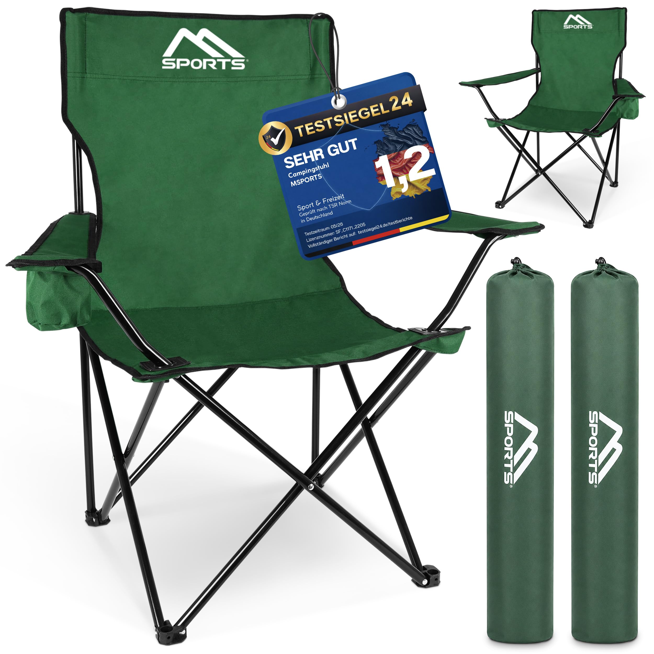MSPORTS Campingstuhl Premium inkl. Tragetasche Anglerstuhl Faltstuhl - auswählbar als 2er Set - Klappstuhl mit Armlehne und Getränkehalter praktisch robust leicht Camping Stuhl