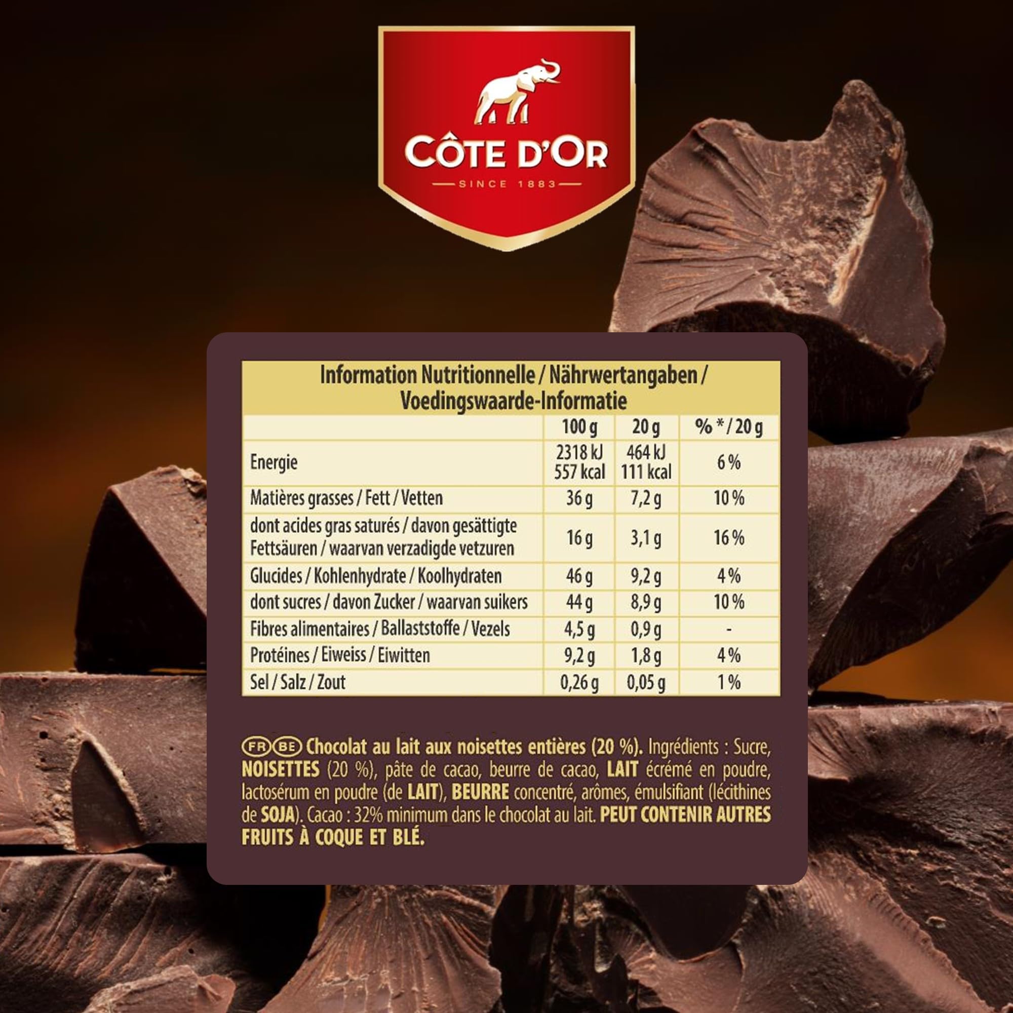 Côte d'Or - Carrés Chocolat Noir et Noisettes Entières - 3x200g