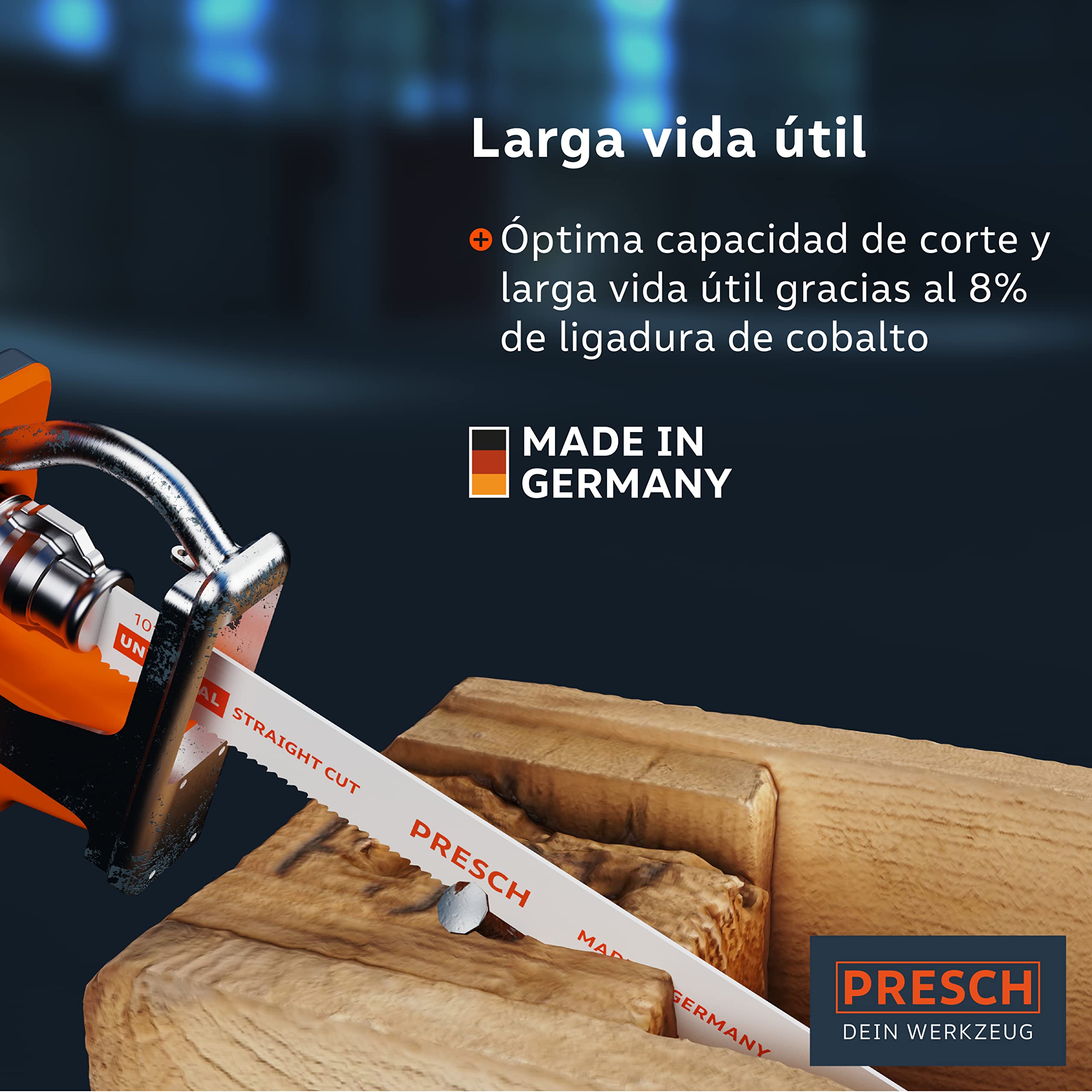 Presch Hojas sierra sable universal madera y acero inoxidable 210mm 10 piezas - 8% Hojas de sierra de cobalto para metal duro y madera - Juego de hojas de sierra de sable incl. caja