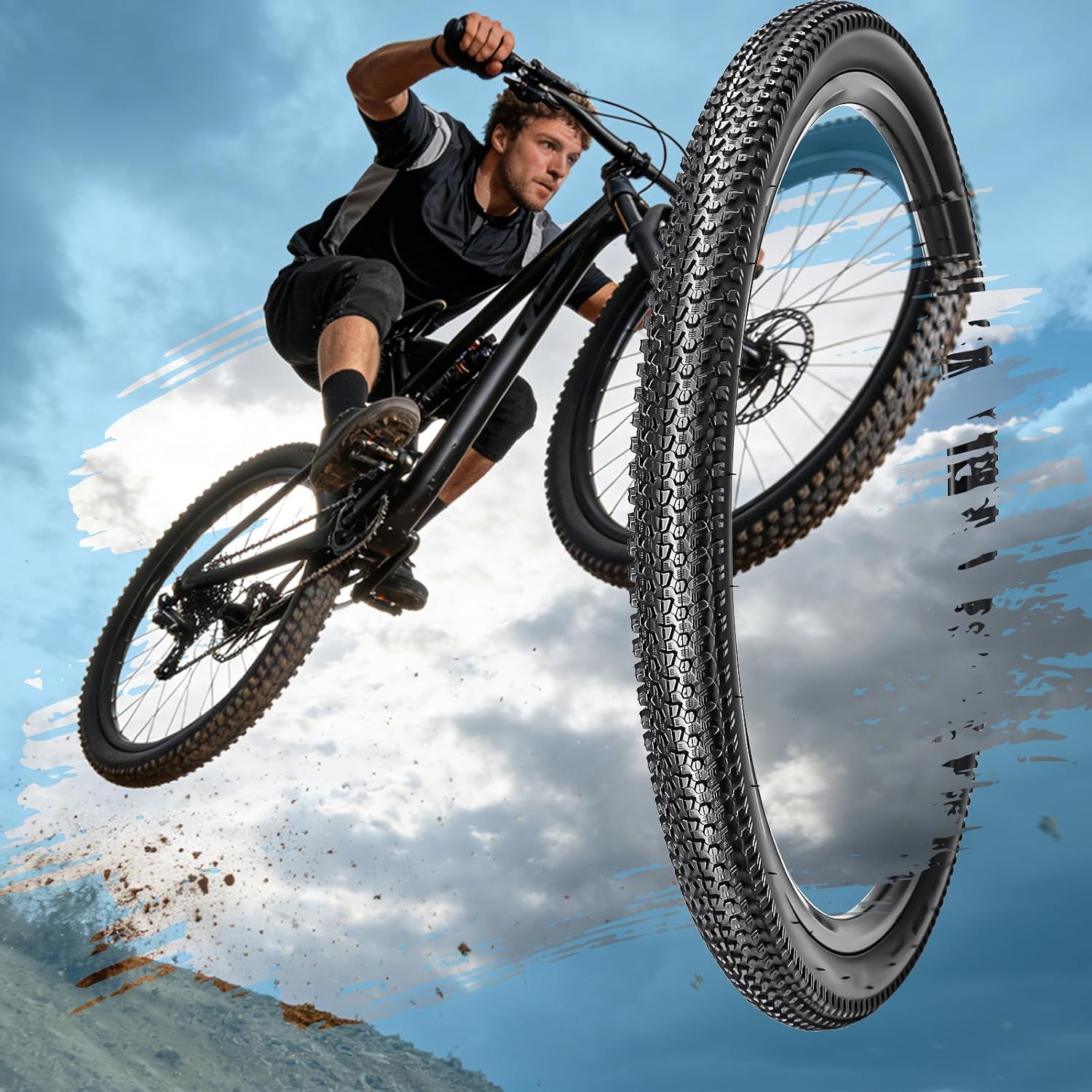 SIMEIQI 26"X2.1" / 29"X2.1" 2 Pack Bike Tires and Inner Tubes with Schrader AV 32mm Inner Tubes for 26"/ 29" x 2.0/2.10/2.125 and Rim Strips Gluless Patches Kit