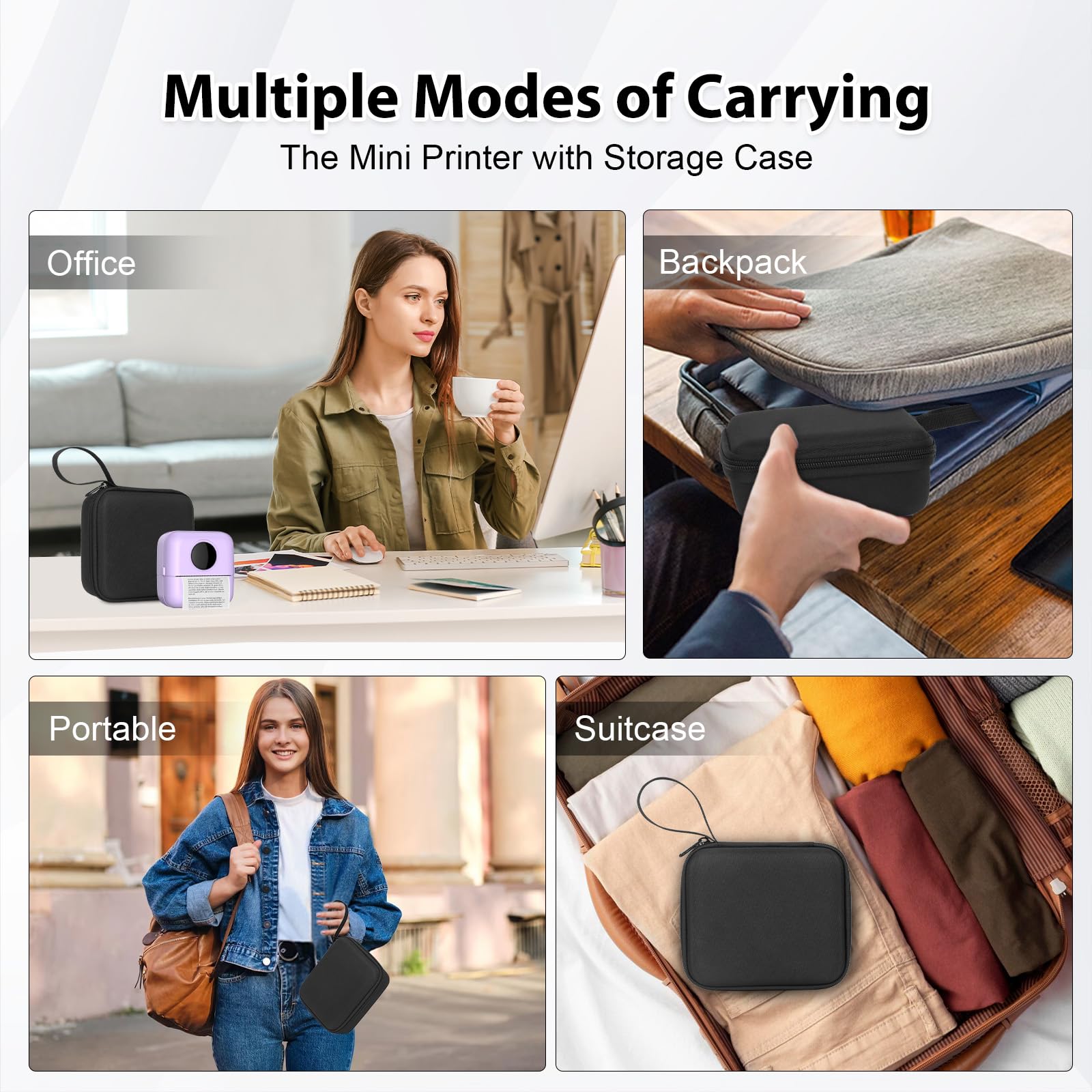 Mini Stampante Fotografica con Custodia, Mini Stampante Termica Stampante Fotografica Istantanea Portatile con 10 rotoli di carta Bluetooth Stampante Termica per Fotografica Note Elenco Memo