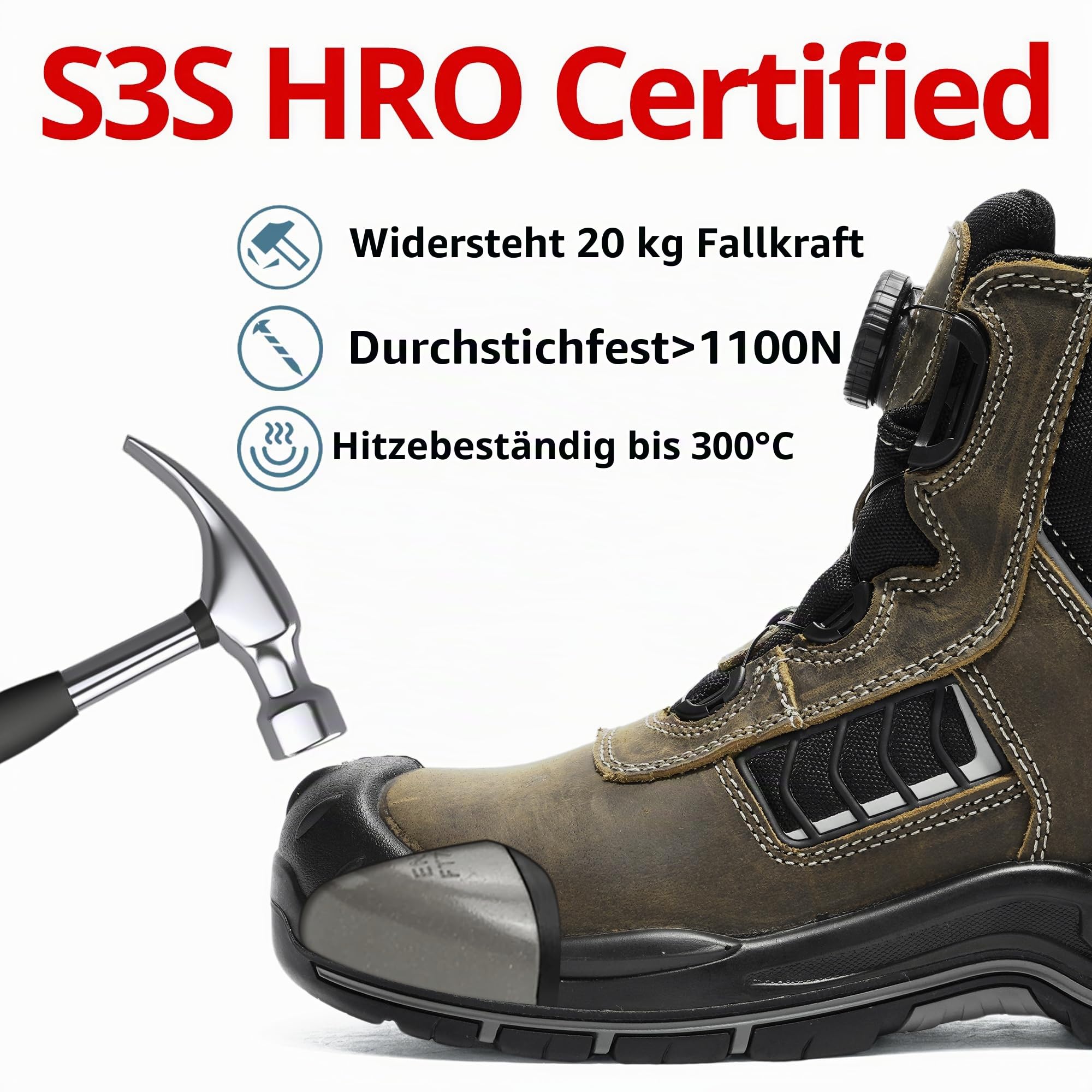S3S Sicherheitsstiefel, SR FO HRO Arbeitsstiefel, Wasserdicht Arbeitsschuhe mit Stahlkappe