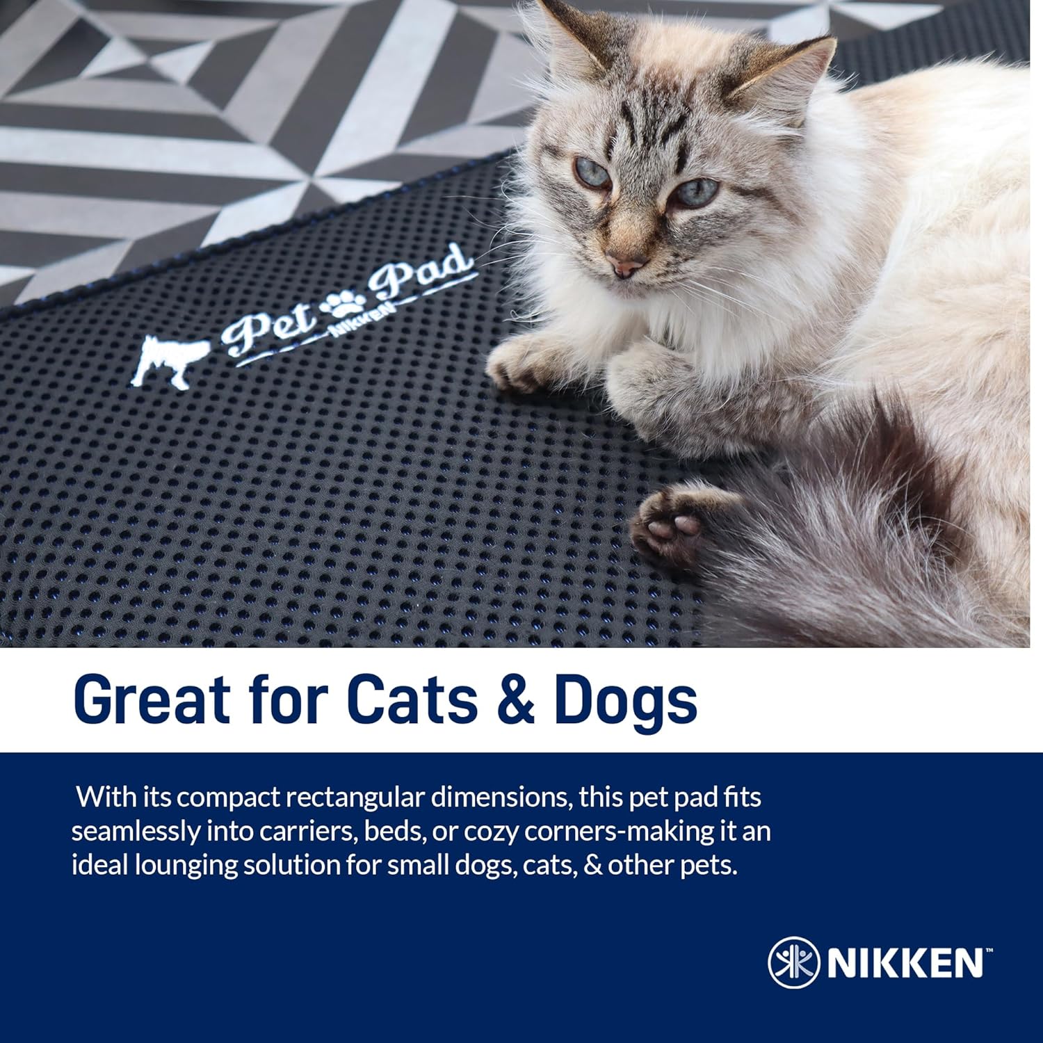 Nikken - Kenko Pet Pad - Soft Ceramic-Reflective Fiber Mat for Cats & Dogs, Machine Washable, Durable Warmth for Small Pets, Multi-Species Use, Black - Small Size