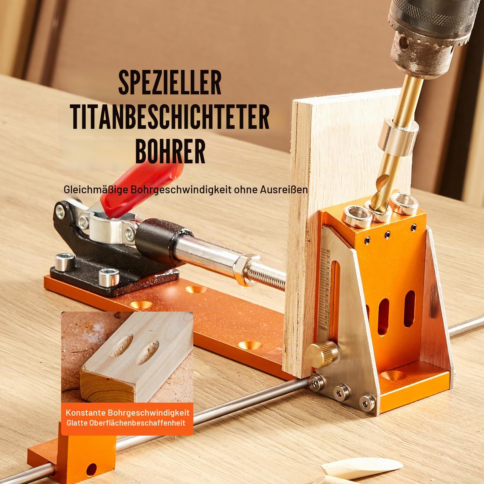 VEVOR Pocket Hole Jig Kit Dreitaschenloch mit Schraubenschlüssel & Vierkantantriebsbits, Dübelhilfe Bohrlehre zum Bohren von Taschenlöchern und Schräglöchern, Bohrhilfe für Holzbearbeitung