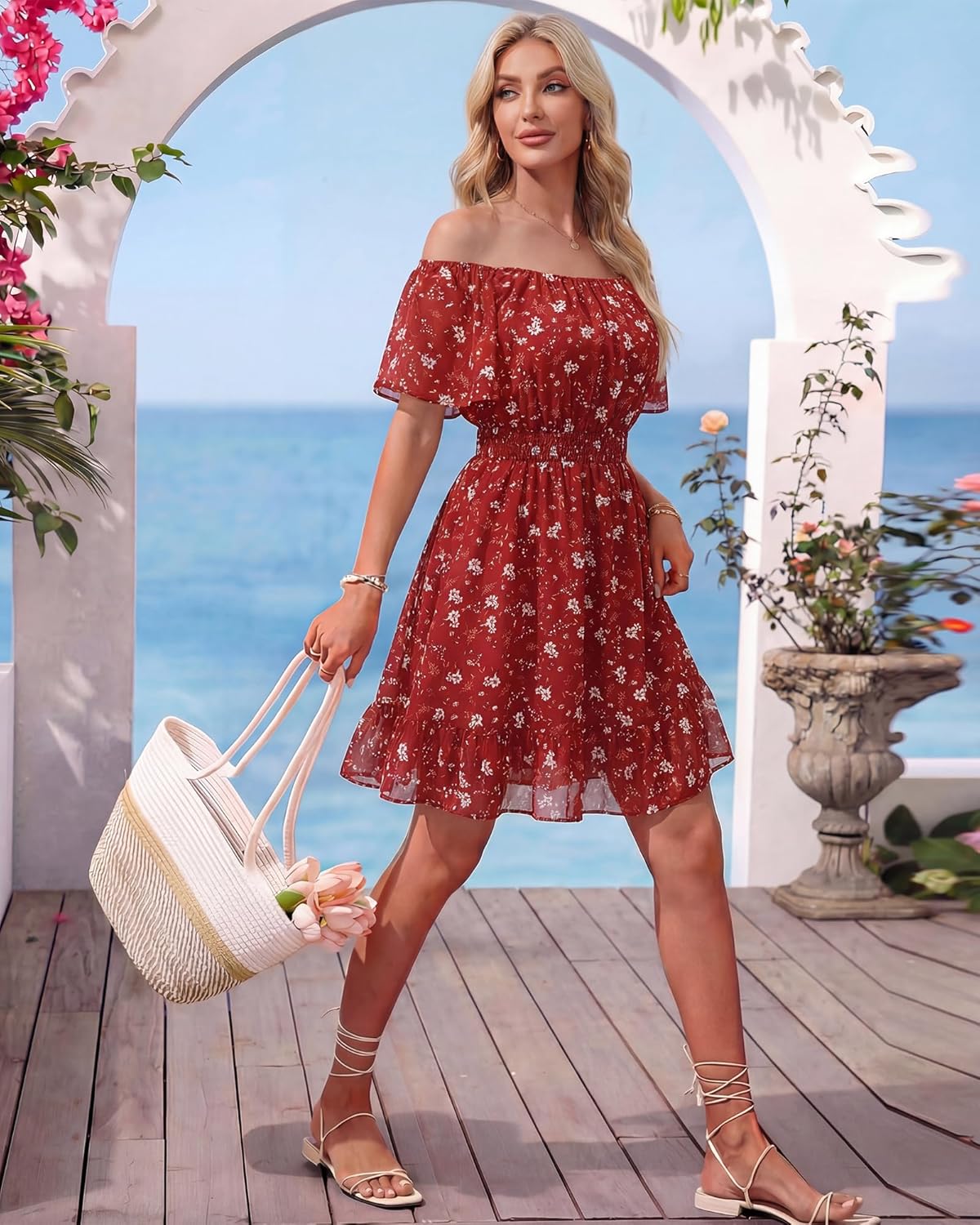 Timeson Womens Summer Dresses 2026 Ruffle Sleeves Elegant Flattering Chiffon Sundress - Image 5