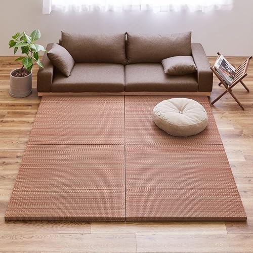 い草 置き畳 『倉敷Ⅱ』 (約82×82×2.5cm,ブラウン,同色12枚組) 琉球畳風 縁なし 滑り止め付き