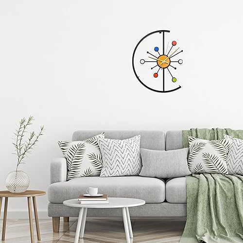 Miniatura 6 de Reloj de pared de metal único de 14 pulgadas, moderno reloj de mediados de siglo con mecanismo silencioso, reloj decorativo colorido para sala de