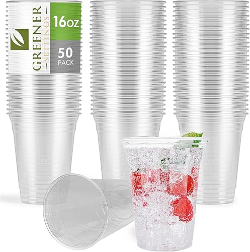 Miniatura 1 de Vaso frío transparente 100% compostable a base de plantas  50 tazas (16 onzas paquete de 50)