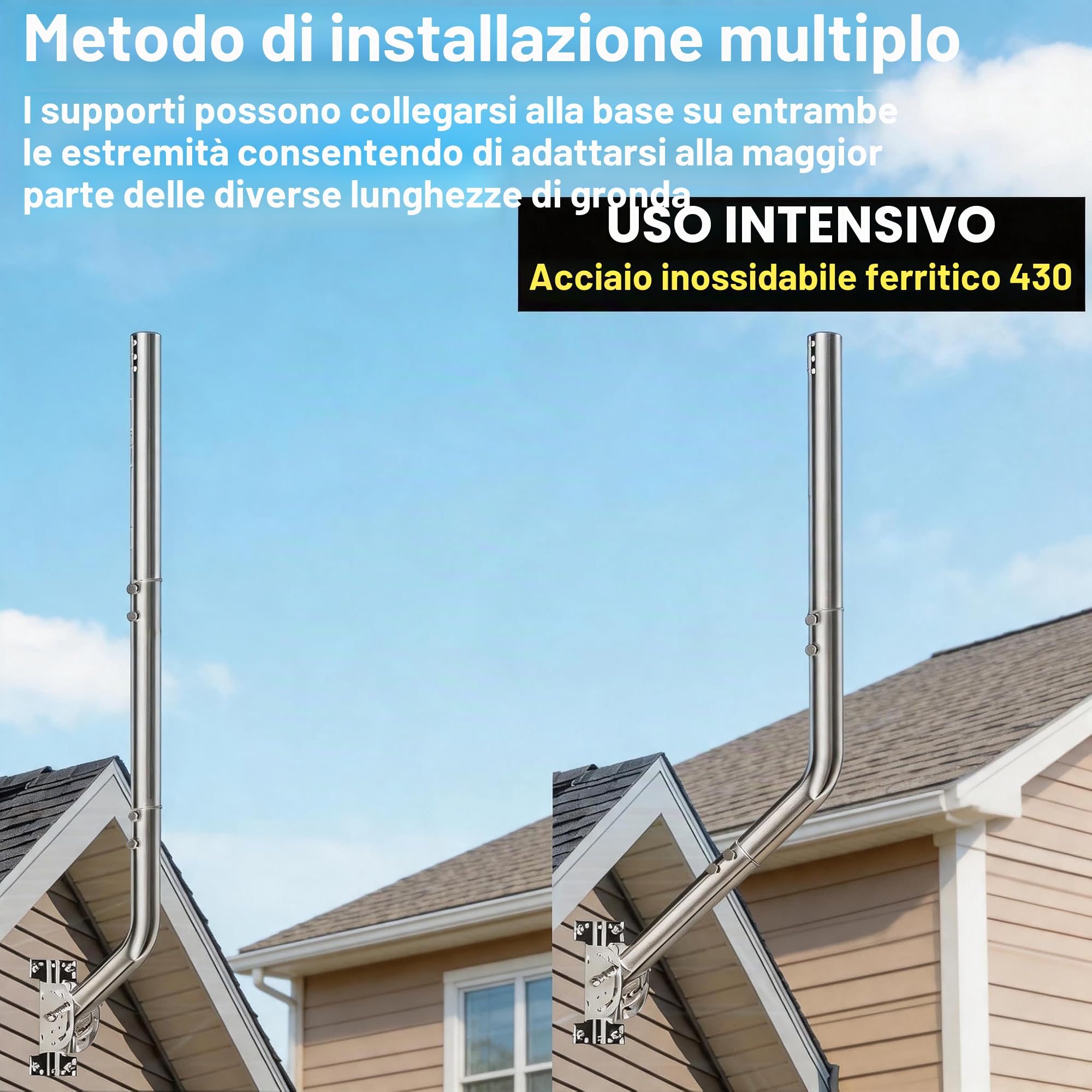 134 cm Supporto da parete per antenna regolabile – 430 in acciaio inox J-Pole per Star link (adattatore necessario), antenne TV, stazioni meteo – diametro esterno 3.5 cm base pivot (argento)